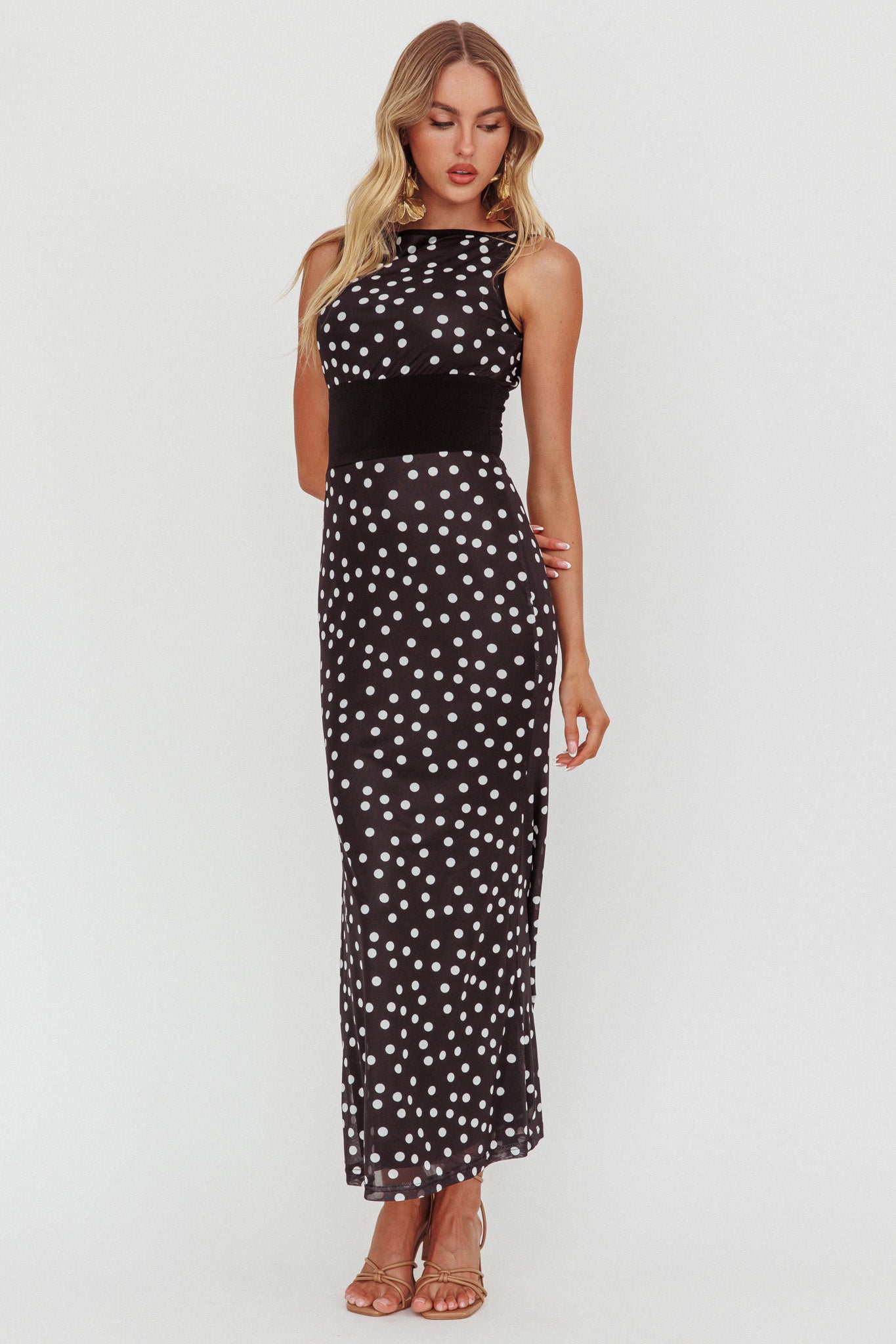 Elza Scoop Back Maxi Dress Spot Black-Maymioy