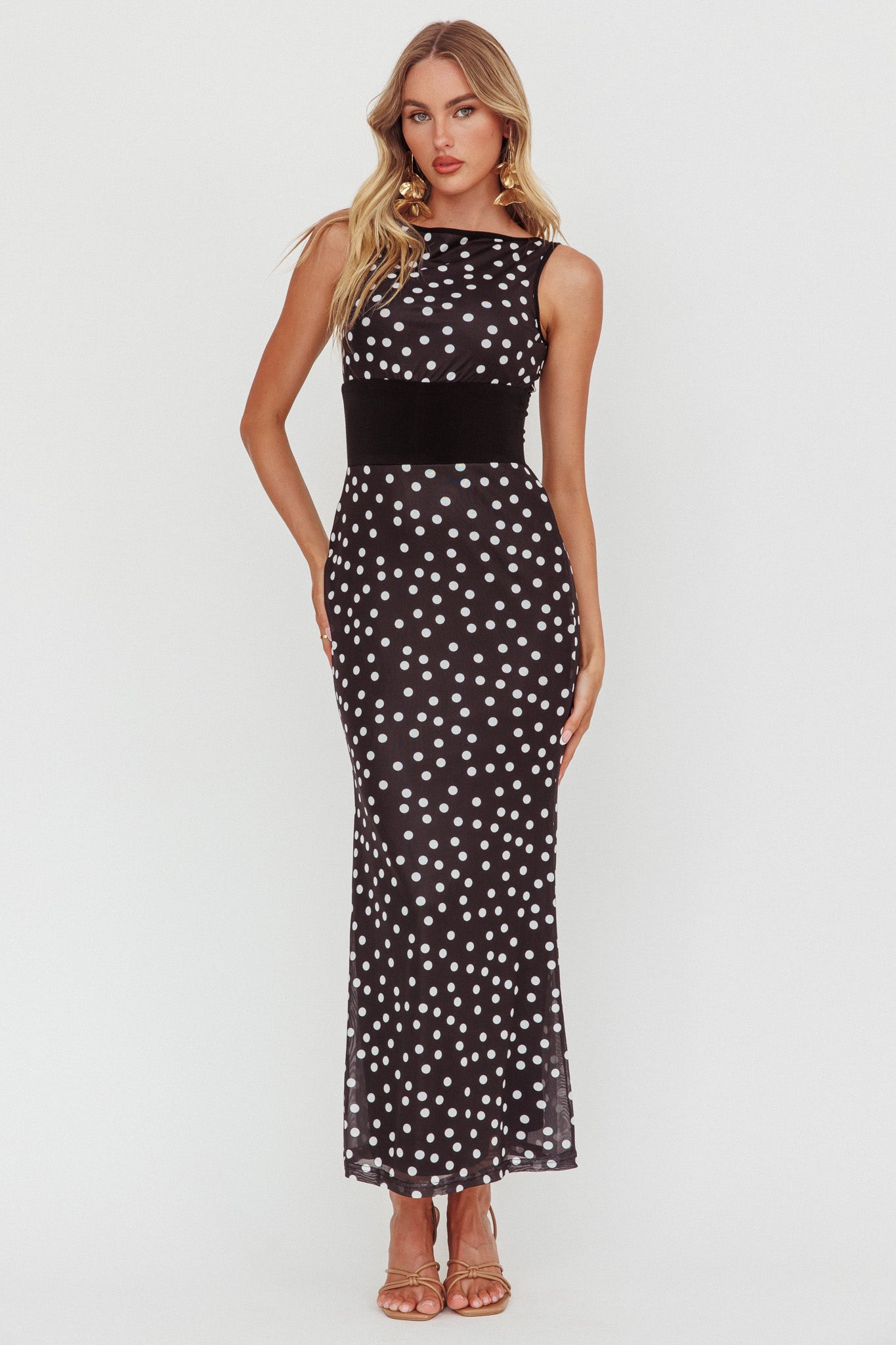 Elza Scoop Back Maxi Dress Spot Black-Maymioy