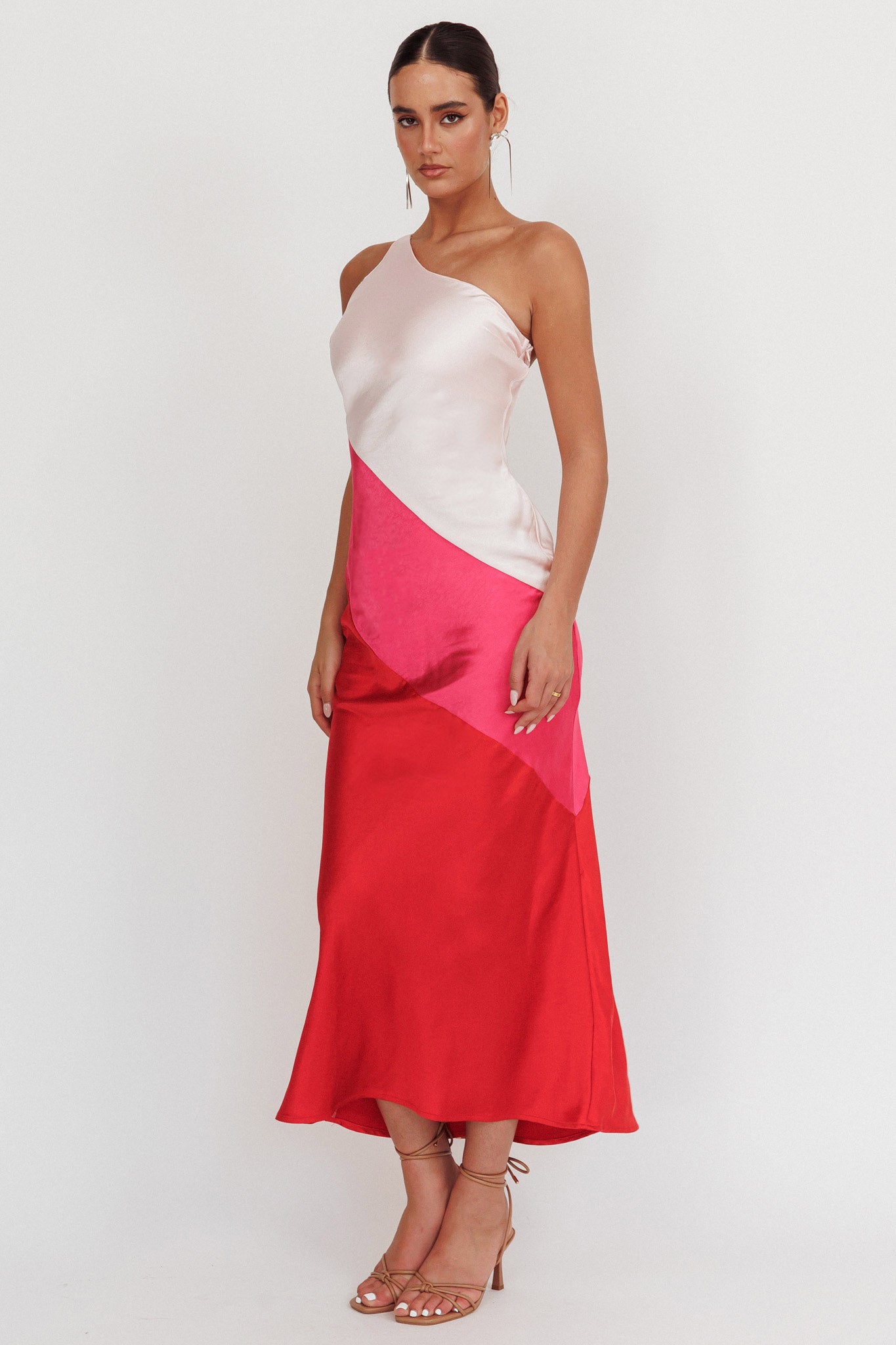 Swipe Right One-Shoulder Maxi Dress Pink-Maymioy
