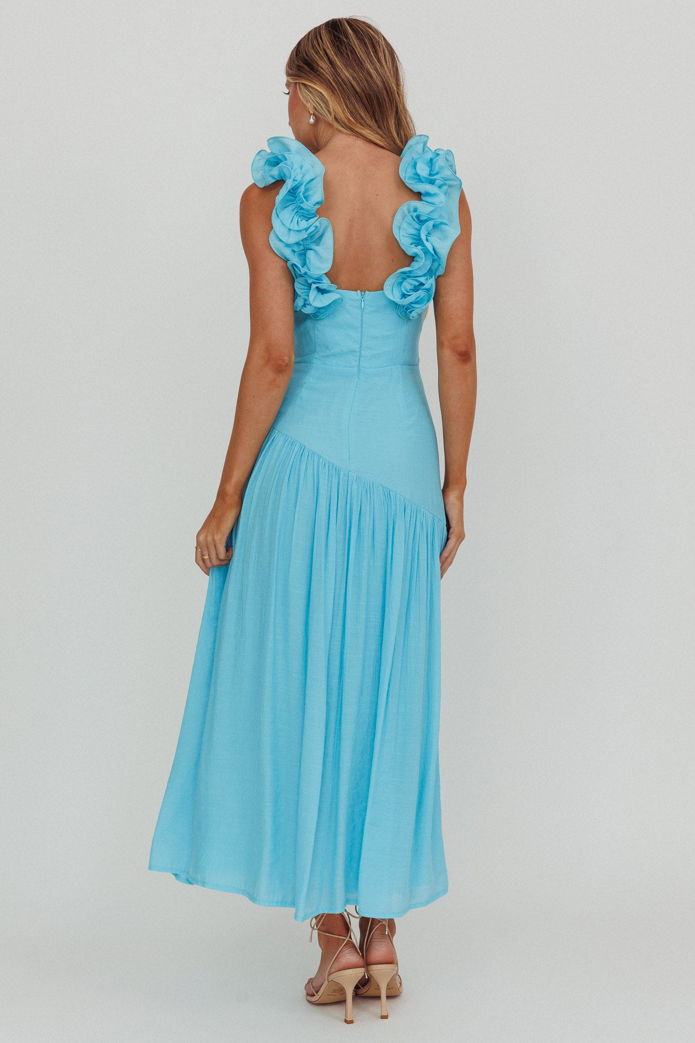 Kinley Ruffle Strap Maxi Dress Blue-Maymioy