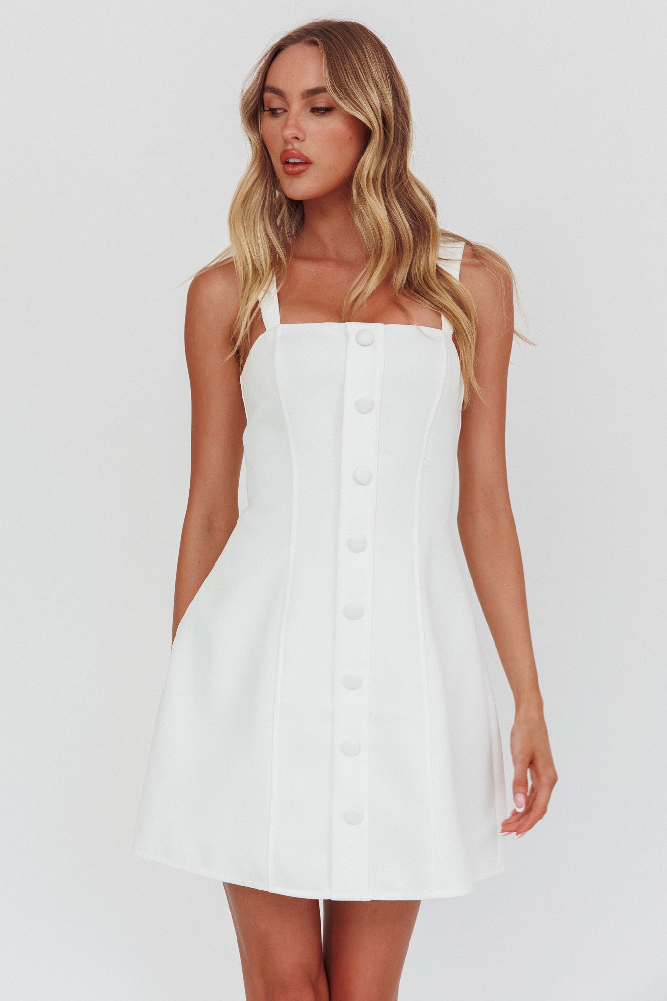 Stealing Sunshine Faux Button Front Mini Dress White-Maymioy