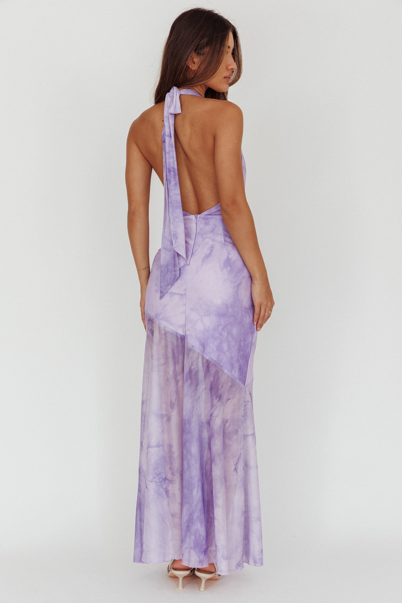 Locket Halterneck Maxi Dress Marbled Lilac-Maymioy