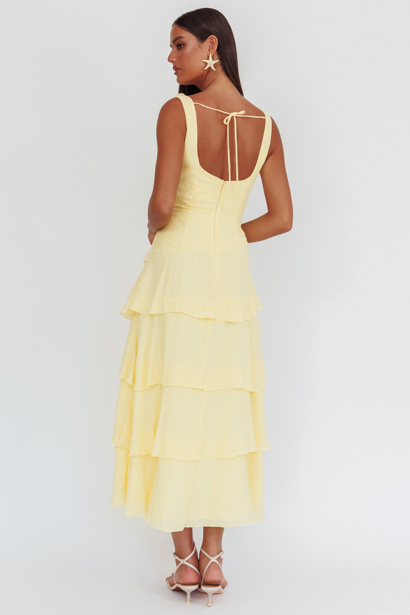 Khlara V-Neck Frill Trim Maxi Dress Butter-Maymioy