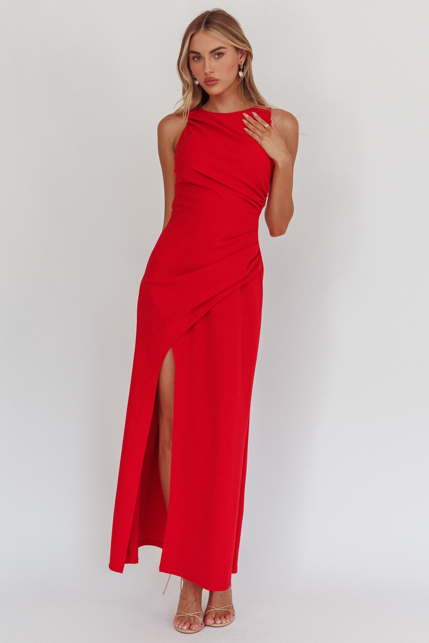 Firelights Lace-Up Back Maxi Dress Red-Maymioy