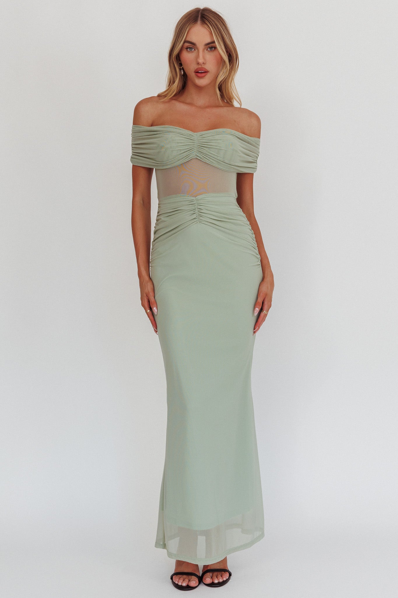Silver Moon Off-Shoulder Maxi Dress Sage-Maymioy
