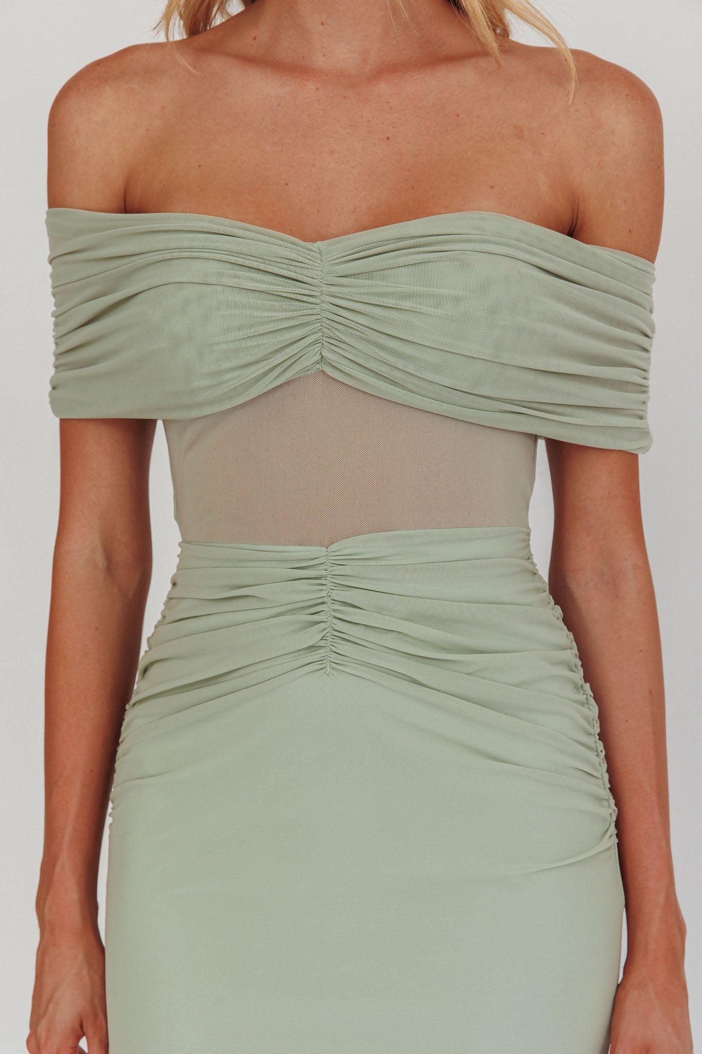 Silver Moon Off-Shoulder Maxi Dress Sage-Maymioy