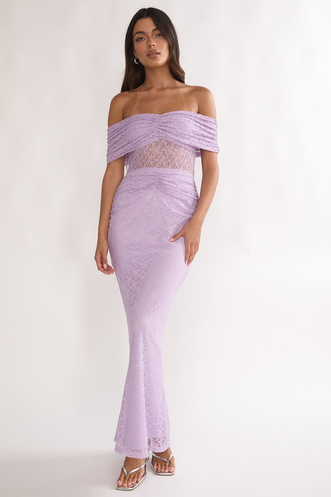 Silver Moon Off-Shoulder Maxi Dress Lilac-Maymioy