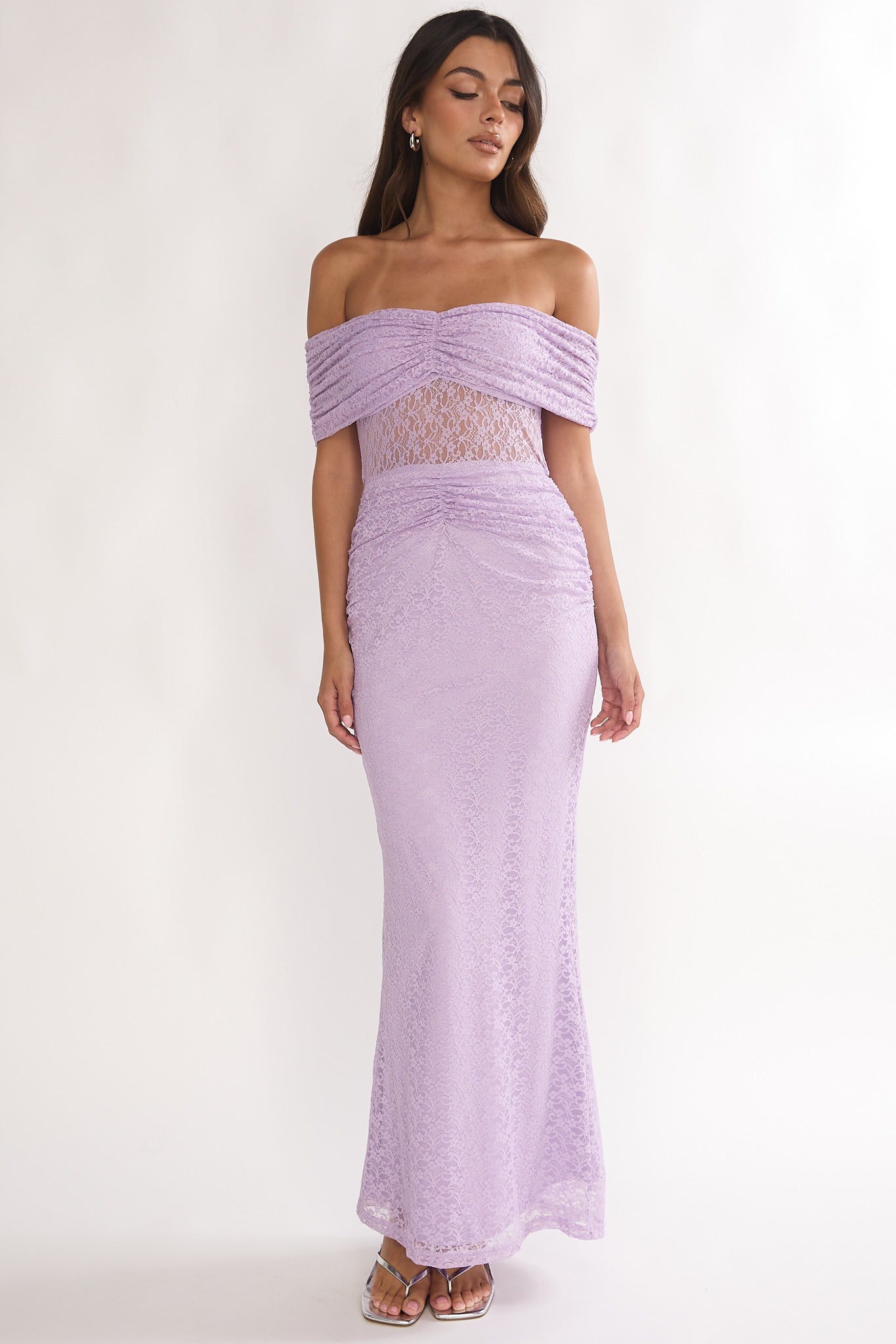 Silver Moon Off-Shoulder Maxi Dress Lilac-Maymioy