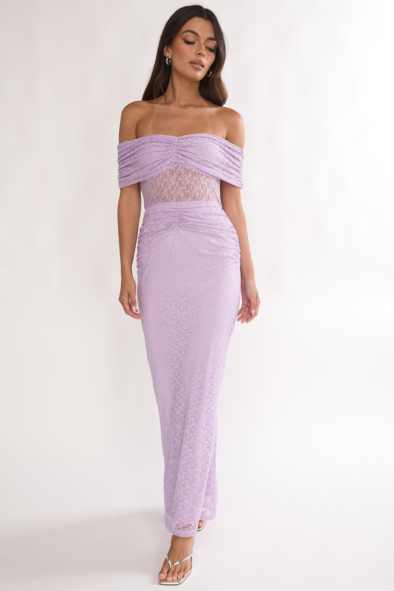 Silver Moon Off-Shoulder Maxi Dress Lilac-Maymioy