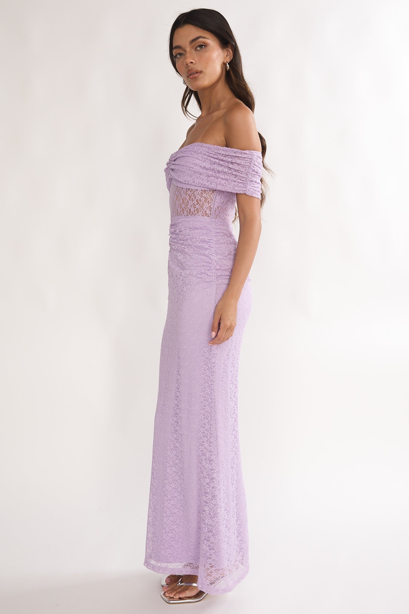 Silver Moon Off-Shoulder Maxi Dress Lilac-Maymioy
