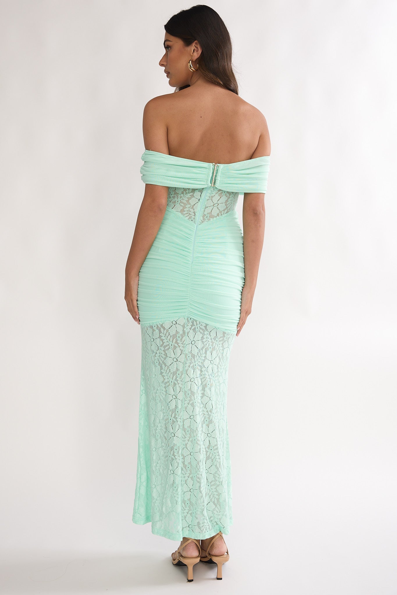 Silver Moon Off-Shoulder Maxi Dress Floral Mint-Maymioy