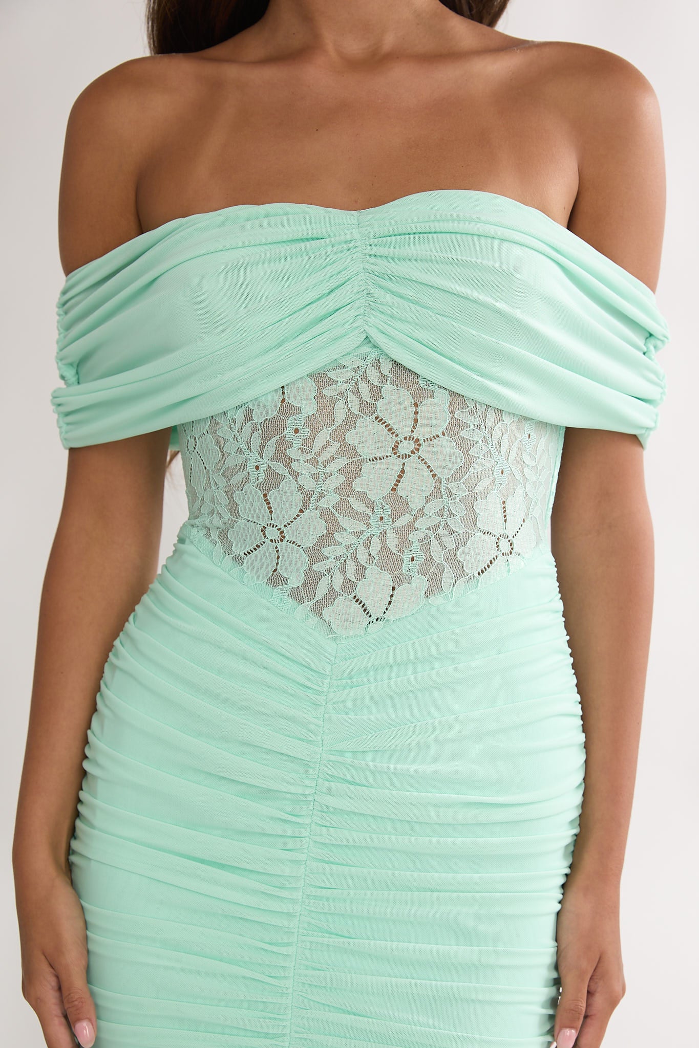 Silver Moon Off-Shoulder Maxi Dress Floral Mint-Maymioy