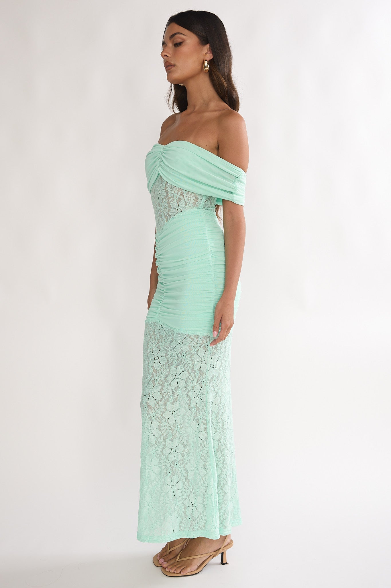 Silver Moon Off-Shoulder Maxi Dress Floral Mint-Maymioy