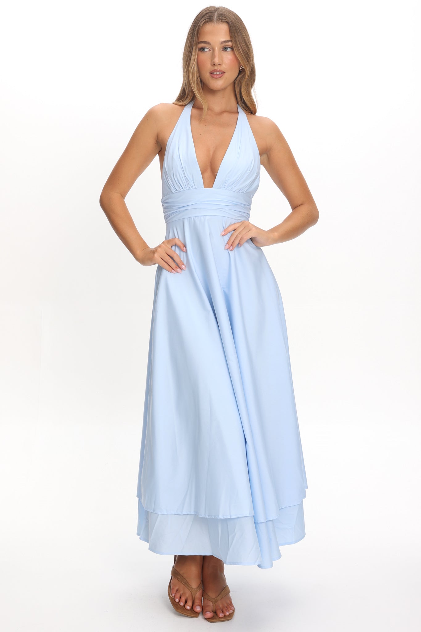 As It Was Halterneck A-Line Maxi Dress Light Blue-Maymioy