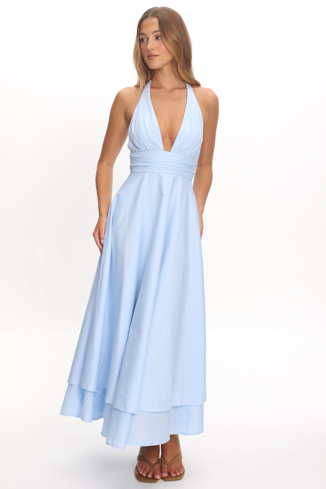 As It Was Halterneck A-Line Maxi Dress Light Blue-Maymioy