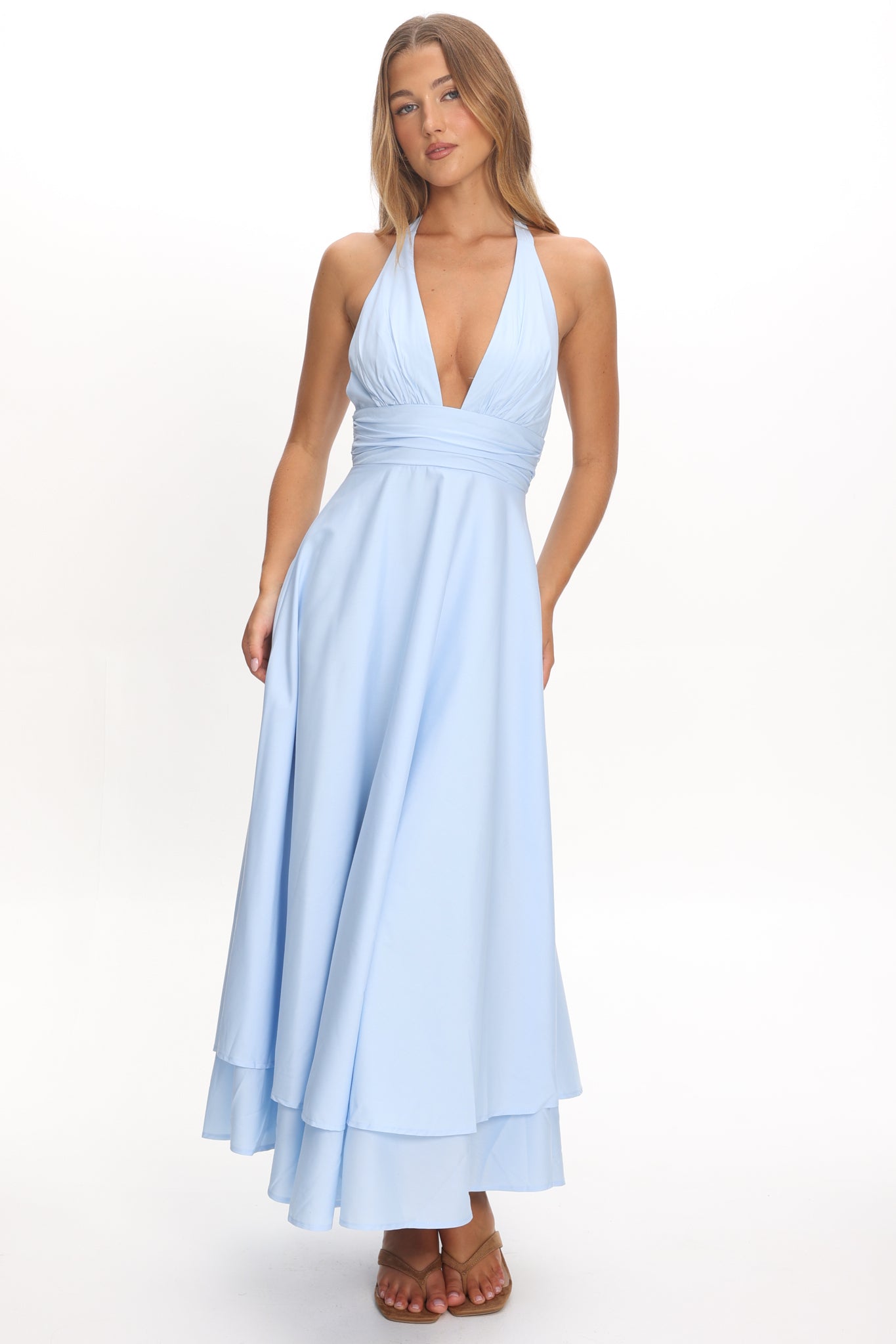 As It Was Halterneck A-Line Maxi Dress Light Blue-Maymioy