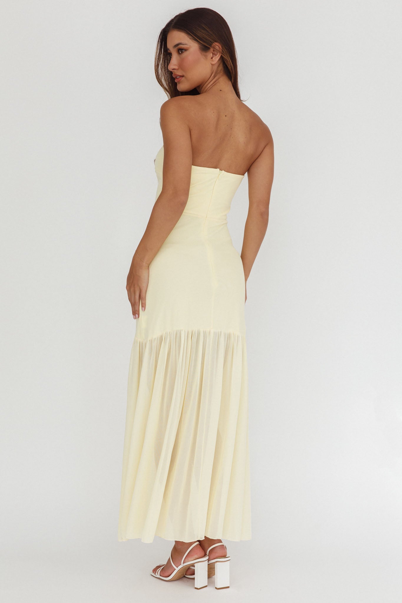 Wilma Sheer Hem Strapless Midi Dress Butter-Maymioy