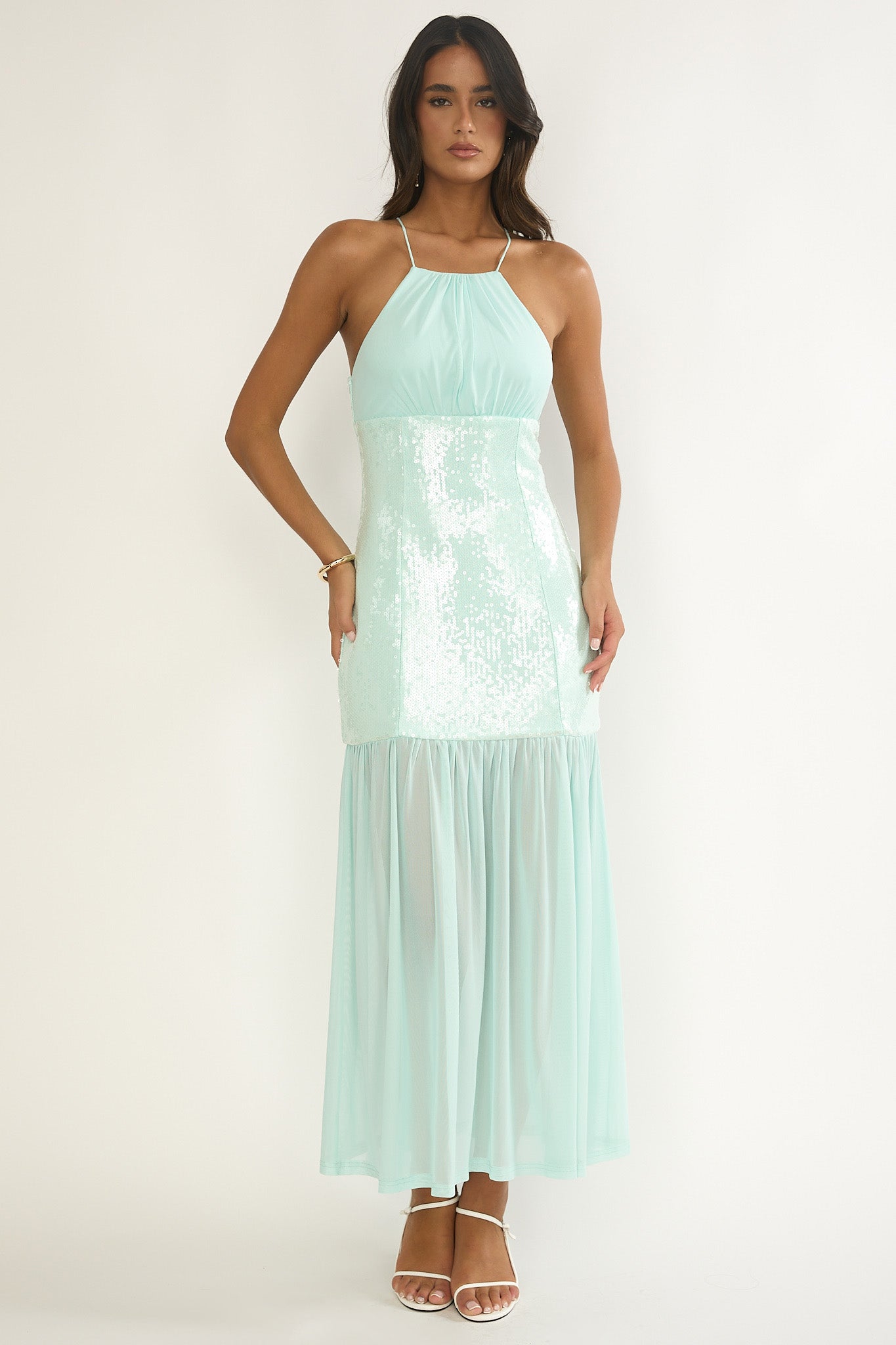 Wilma Sequin Bodice Maxi Dress Mint-Maymioy