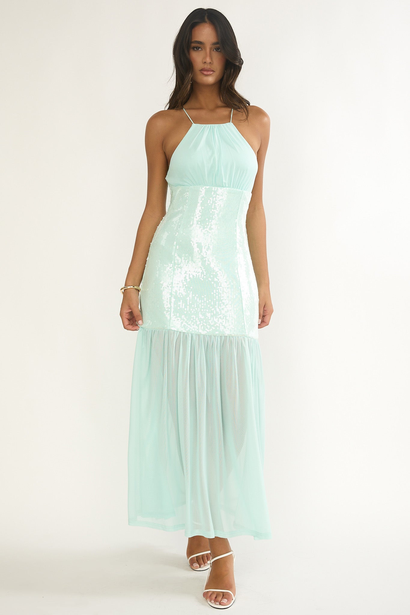 Wilma Sequin Bodice Maxi Dress Mint-Maymioy