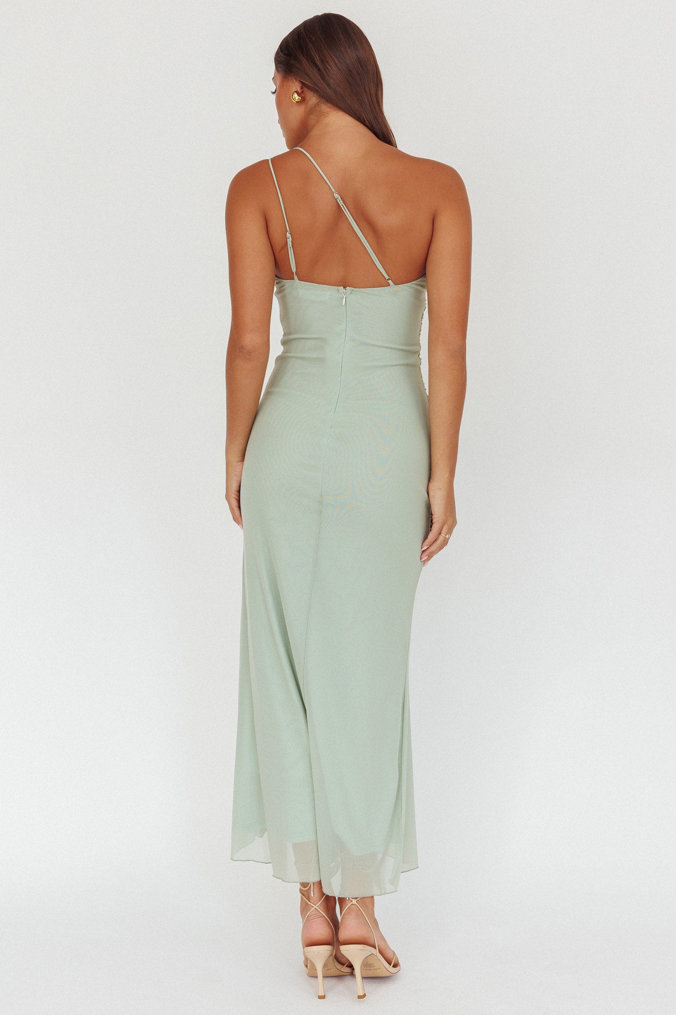 Haven One-Shoulder Ruffle Accent Maxi Dress Sage-Maymioy