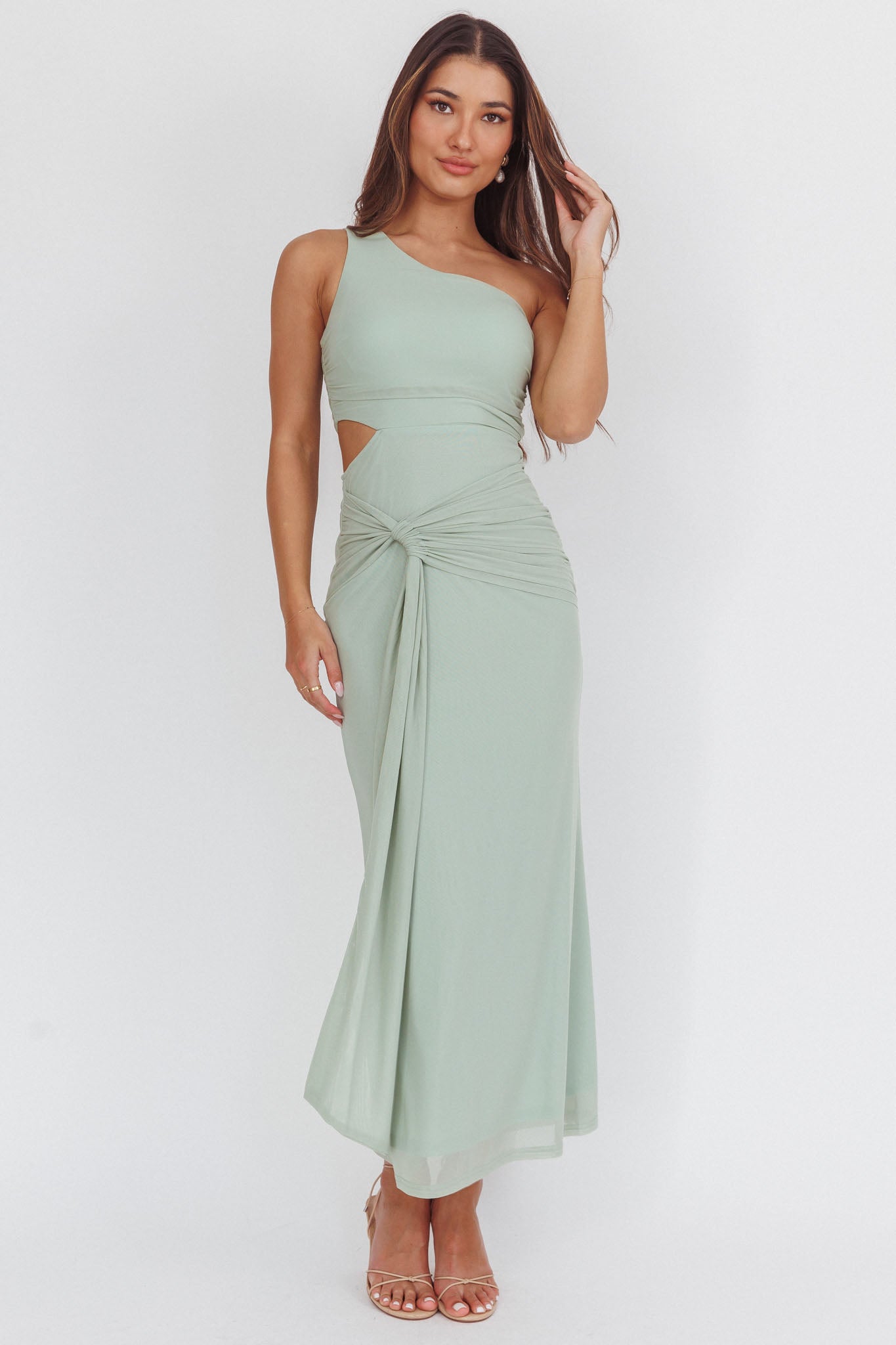 Luli One-Shoulder Cut-Out Maxi Dress Sage-Maymioy