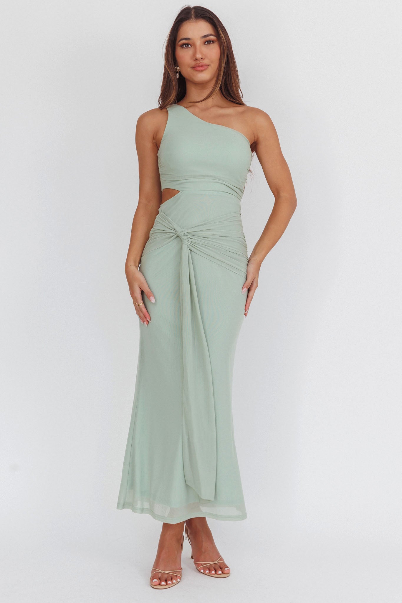 Luli One-Shoulder Cut-Out Maxi Dress Sage-Maymioy