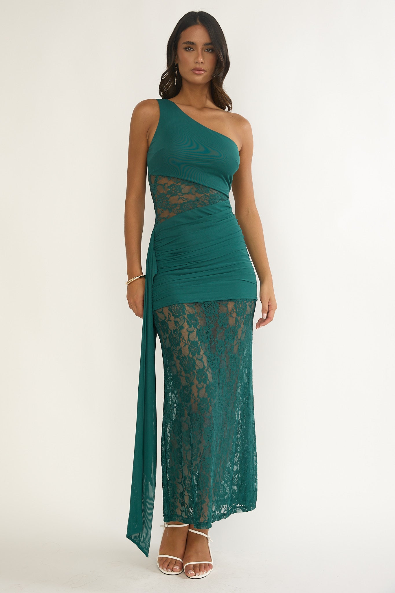 Luli Waist Sash Halter Maxi Dress Lace Teal-Maymioy