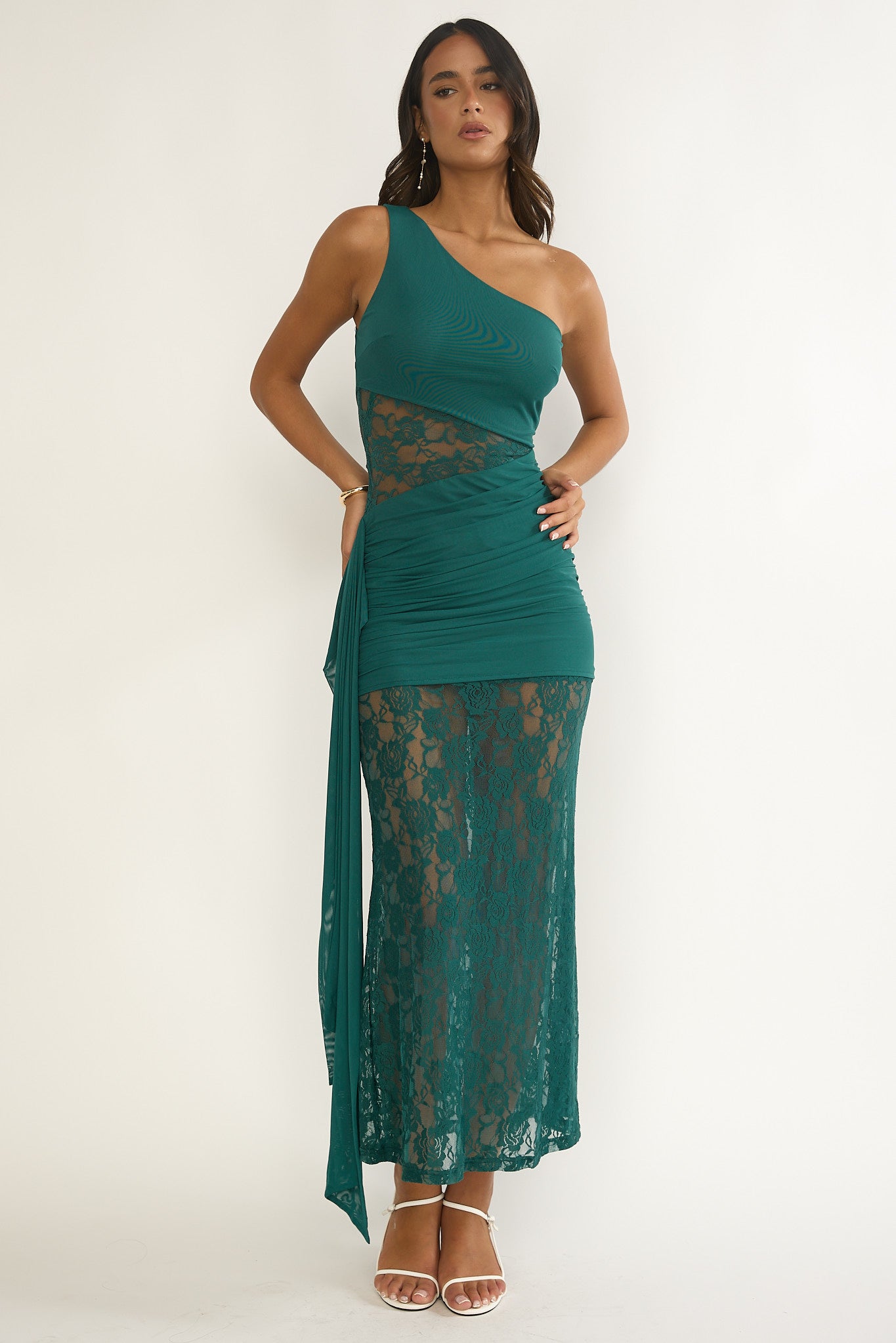 Luli Waist Sash Halter Maxi Dress Lace Teal-Maymioy