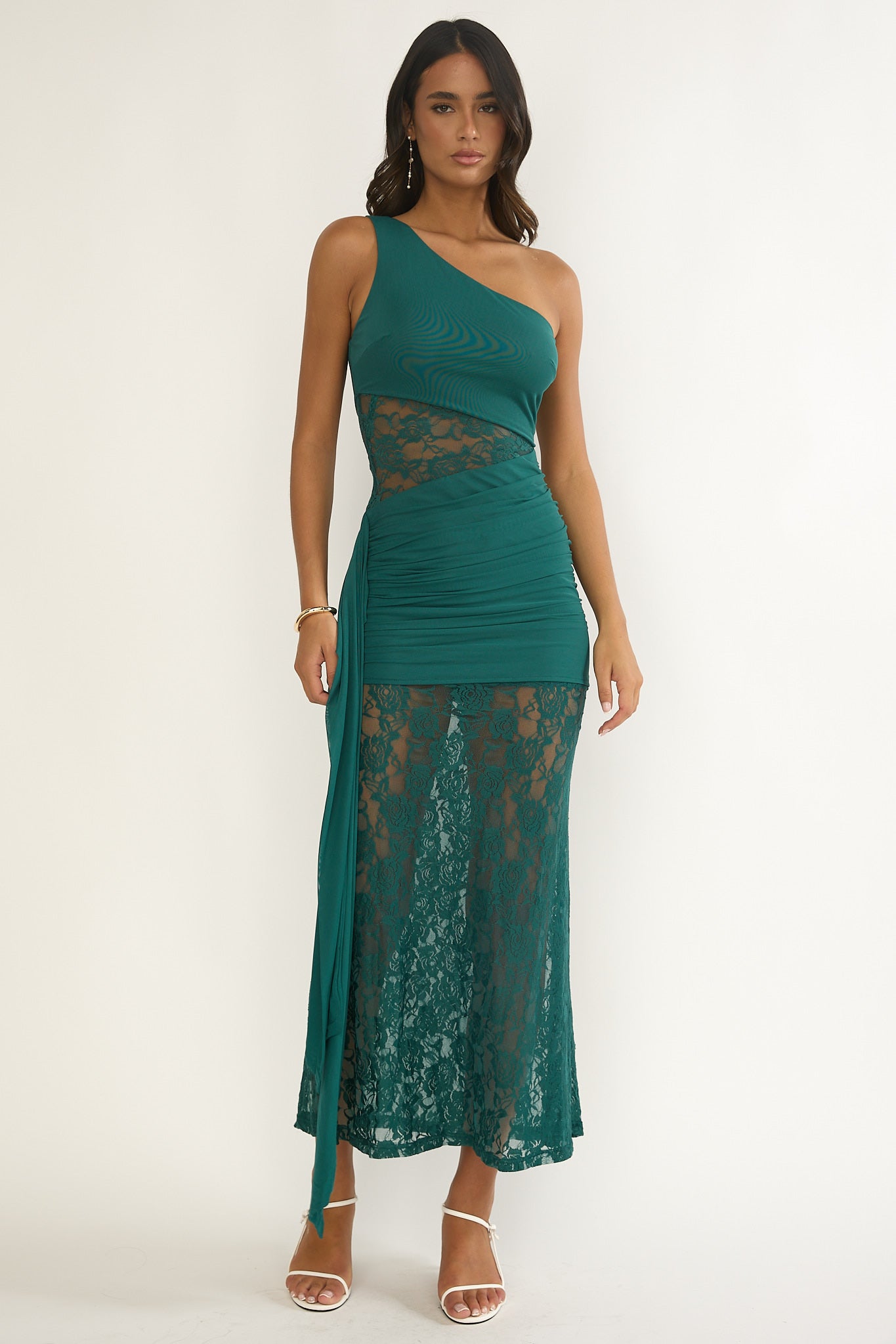 Luli Waist Sash Halter Maxi Dress Lace Teal-Maymioy