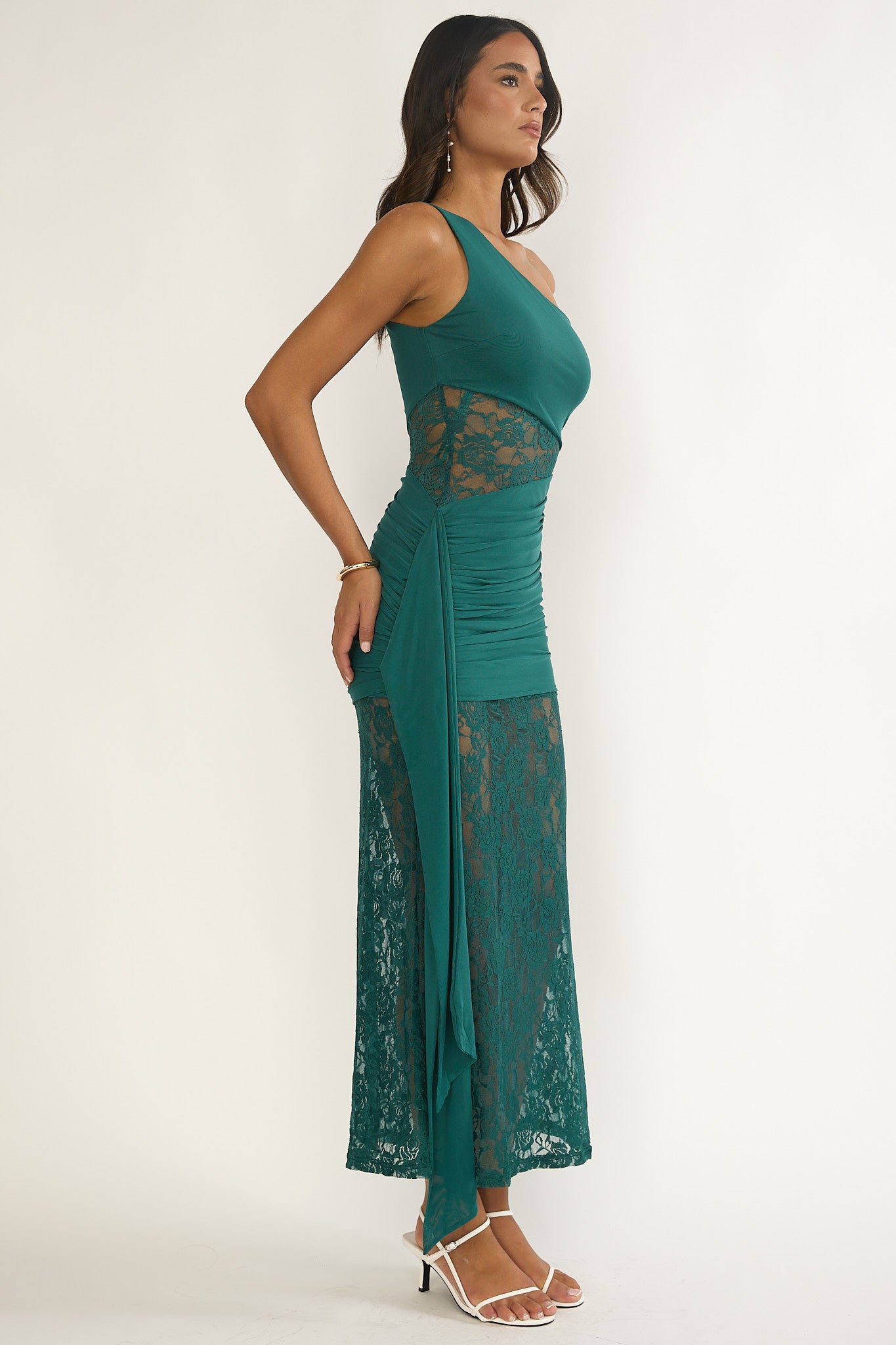 Luli Waist Sash Halter Maxi Dress Lace Teal-Maymioy