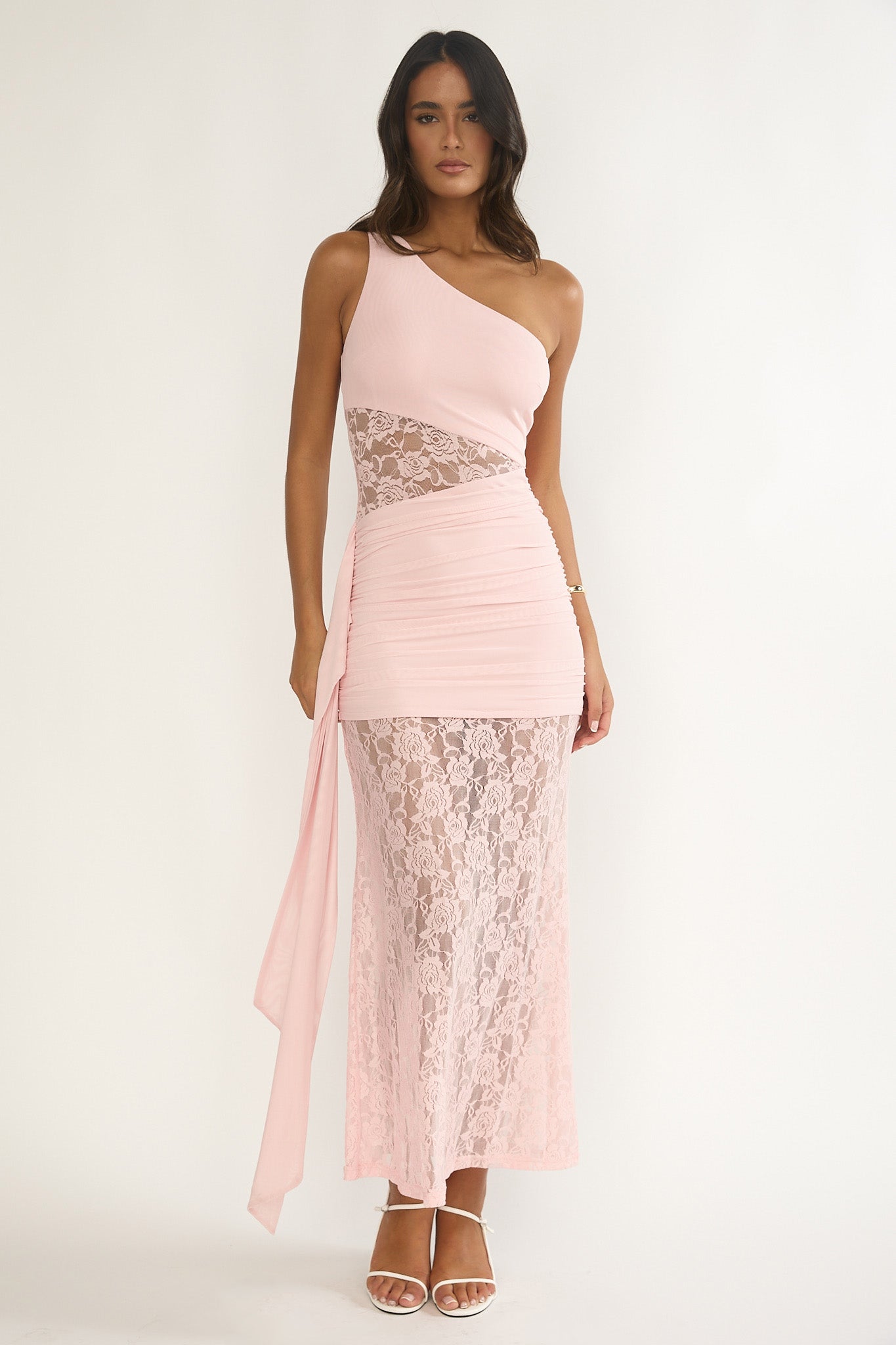Luli Waist Sash Halter Maxi Dress Lace Pink-Maymioy