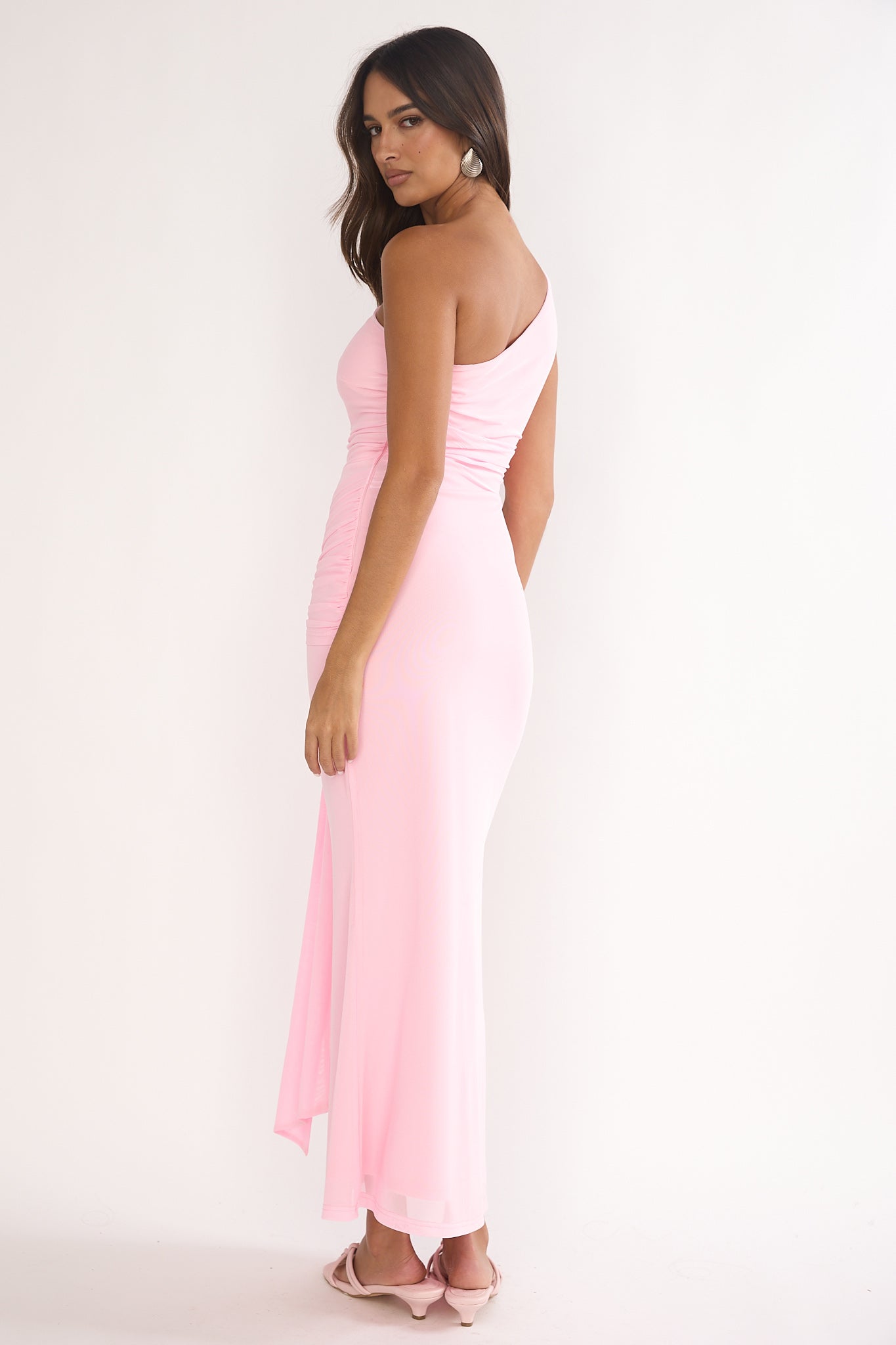 Luli One-Shoulder Cut-Out Maxi Dress Pink-Maymioy