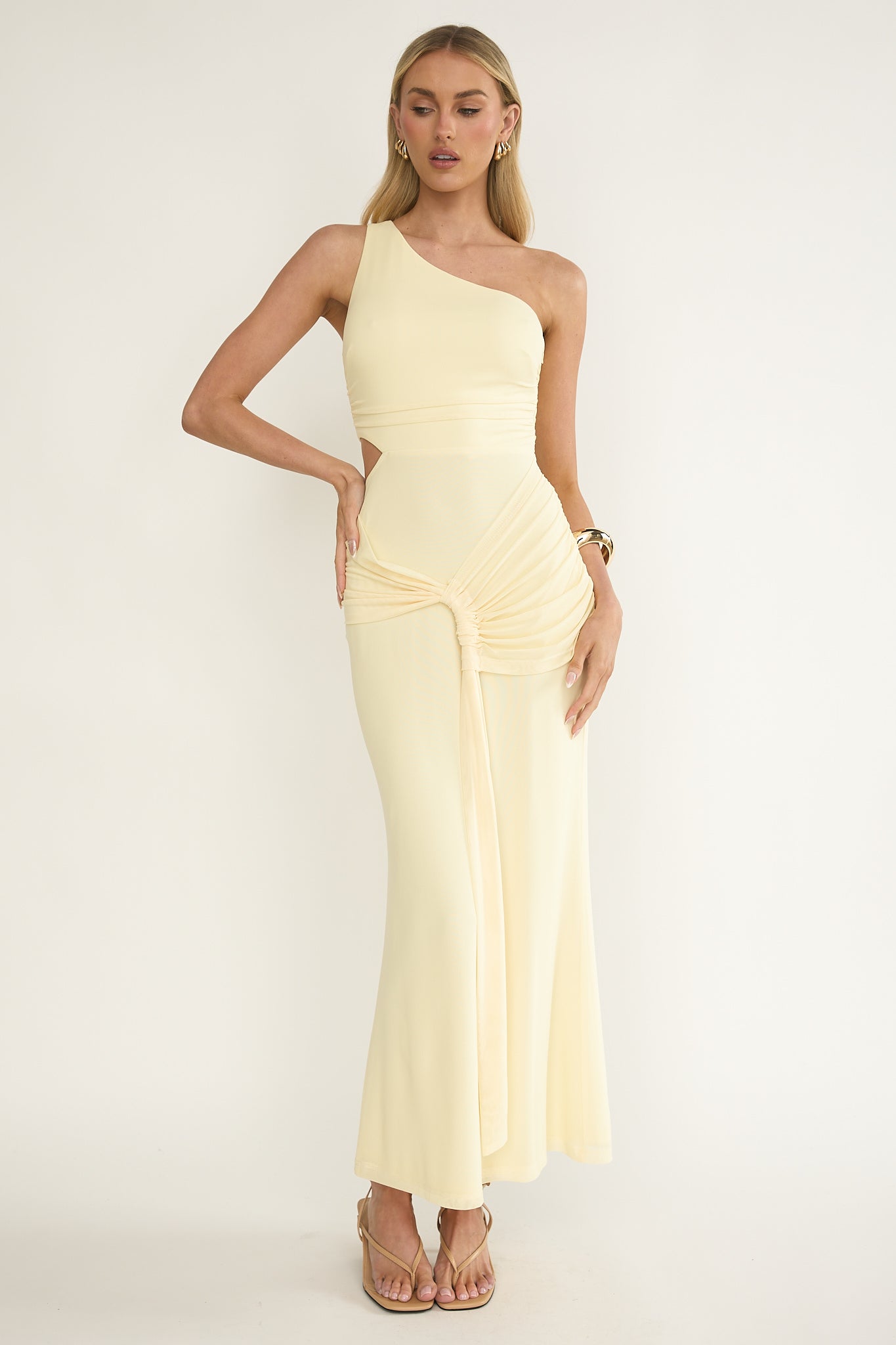 Luli One-Shoulder Cut-Out Maxi Dress Yellow-Maymioy