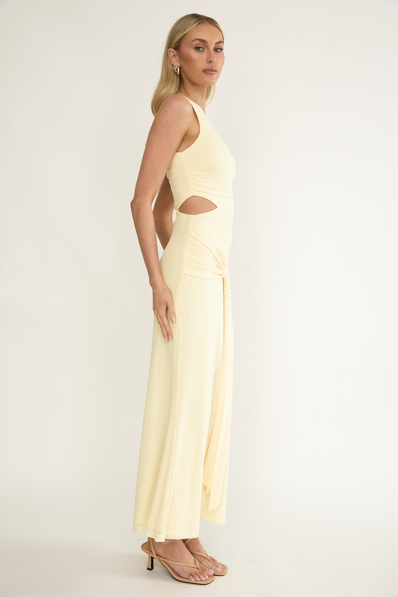 Luli One-Shoulder Cut-Out Maxi Dress Yellow-Maymioy
