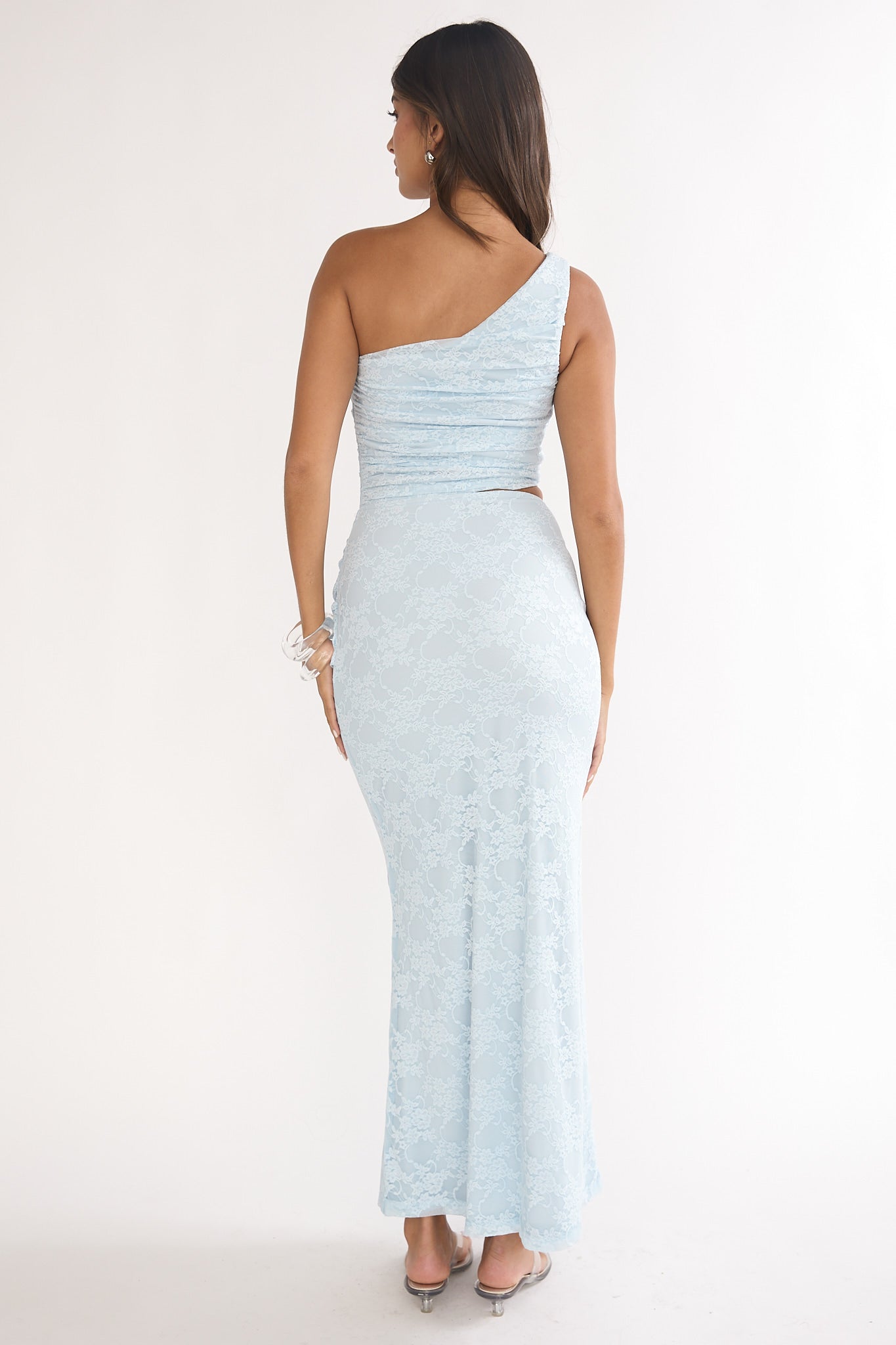 Luli One-Shoulder Cut-Out Maxi Dress Textured Light Blue-Maymioy