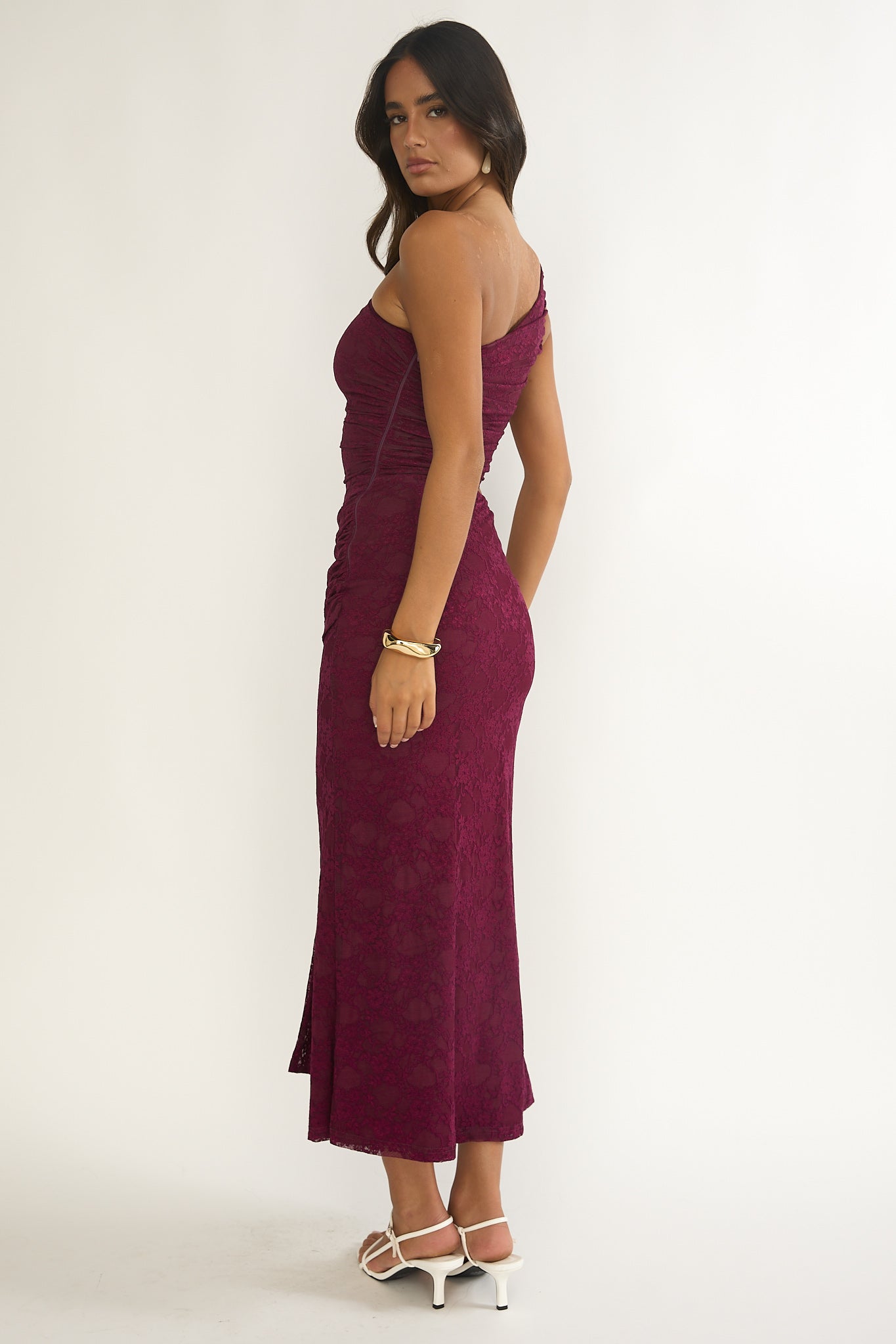 Luli One-Shoulder Cut-Out Maxi Dress Textured Plum-Maymioy