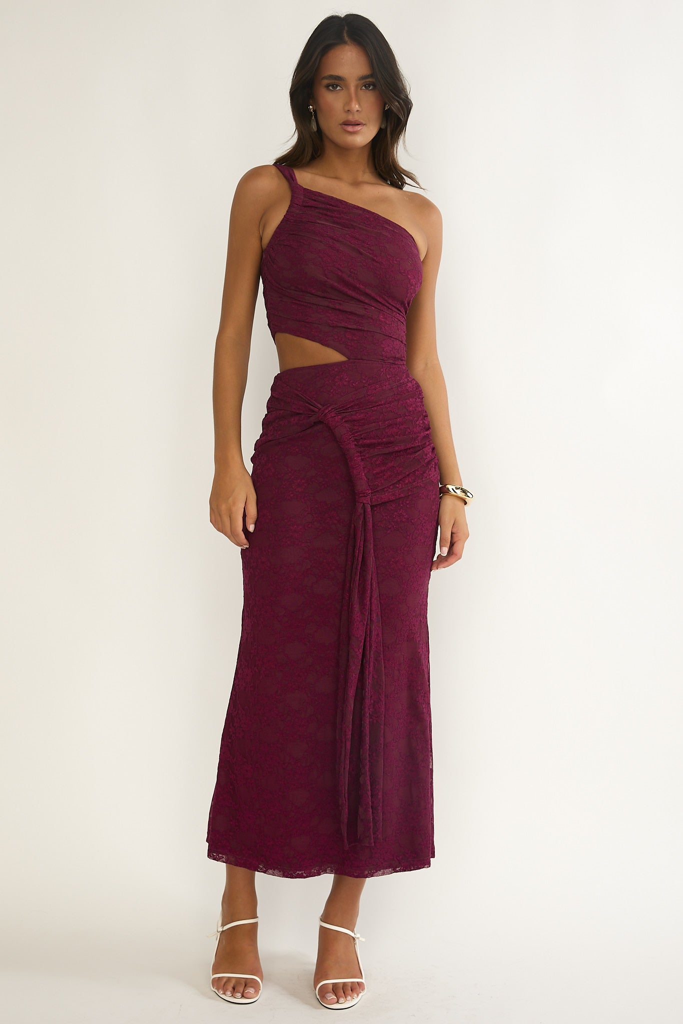 Luli One-Shoulder Cut-Out Maxi Dress Textured Plum-Maymioy