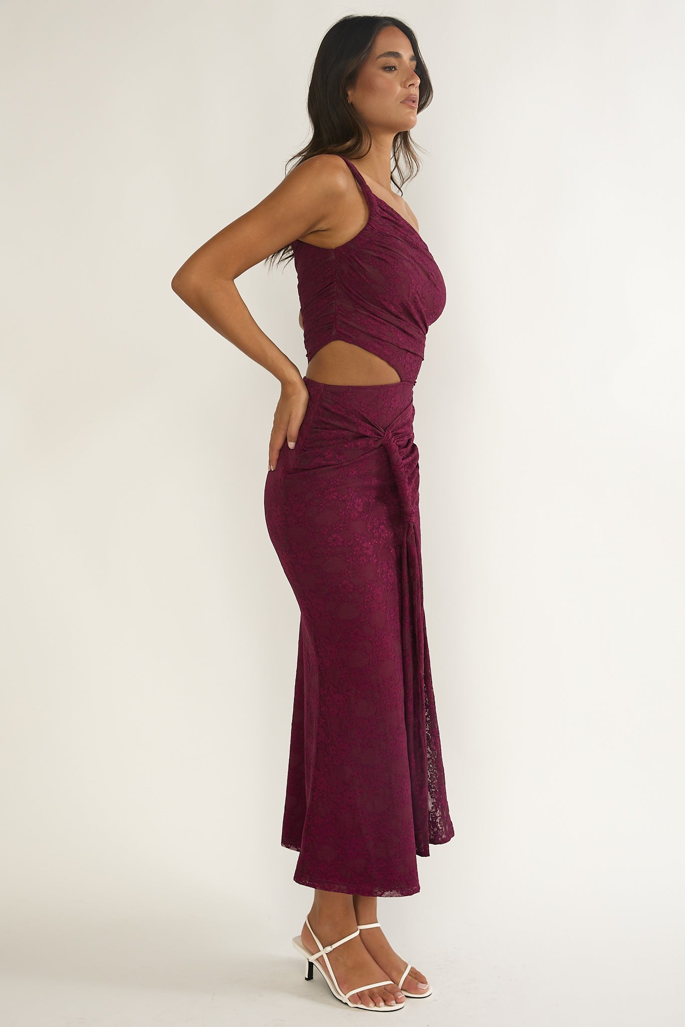 Luli One-Shoulder Cut-Out Maxi Dress Textured Plum-Maymioy