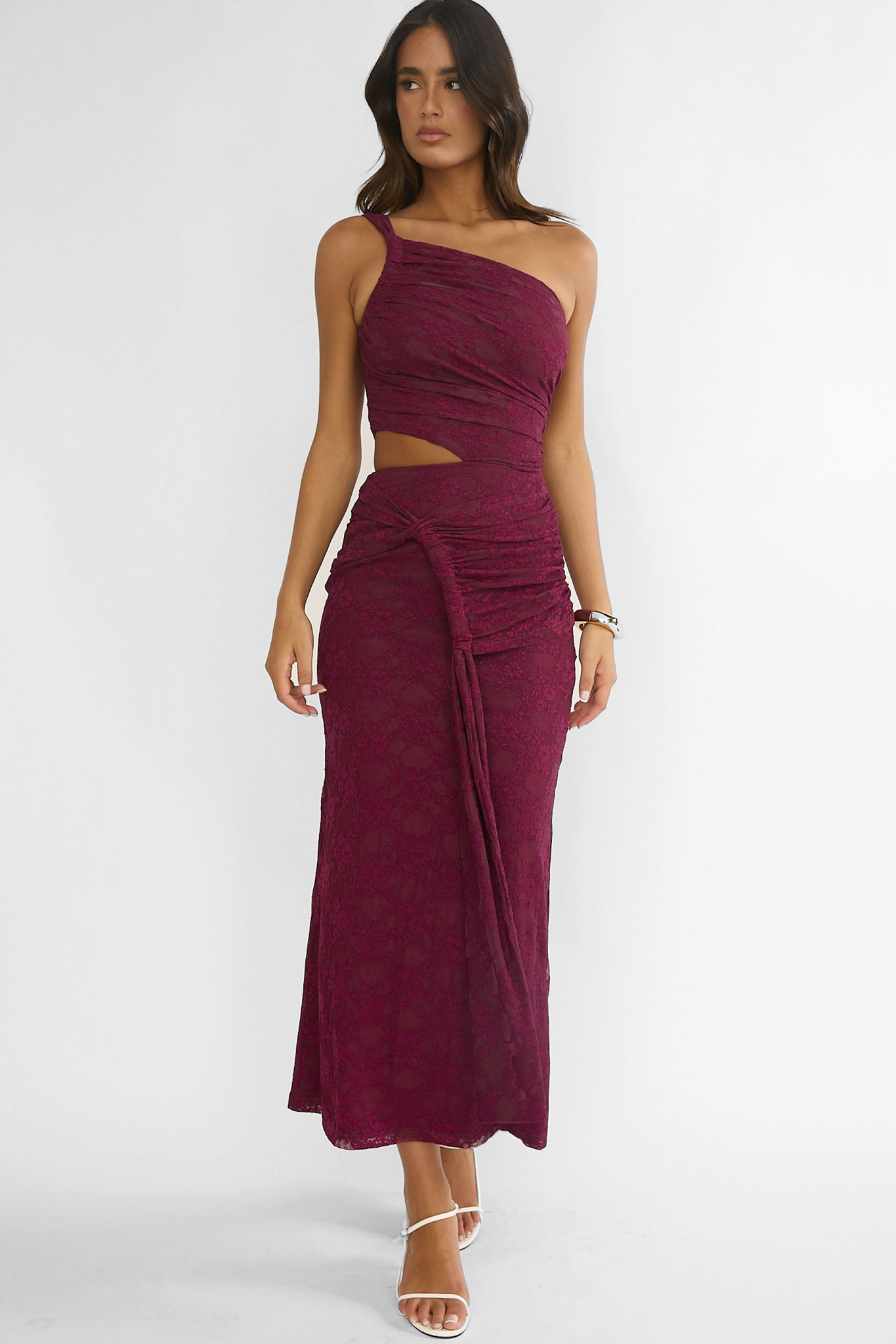 Luli One-Shoulder Cut-Out Maxi Dress Textured Plum-Maymioy