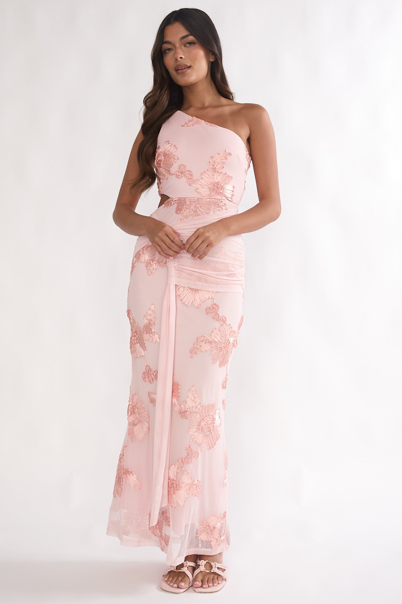 Luli One-Shoulder Cut-Out Maxi Dress Textured Blush-Maymioy