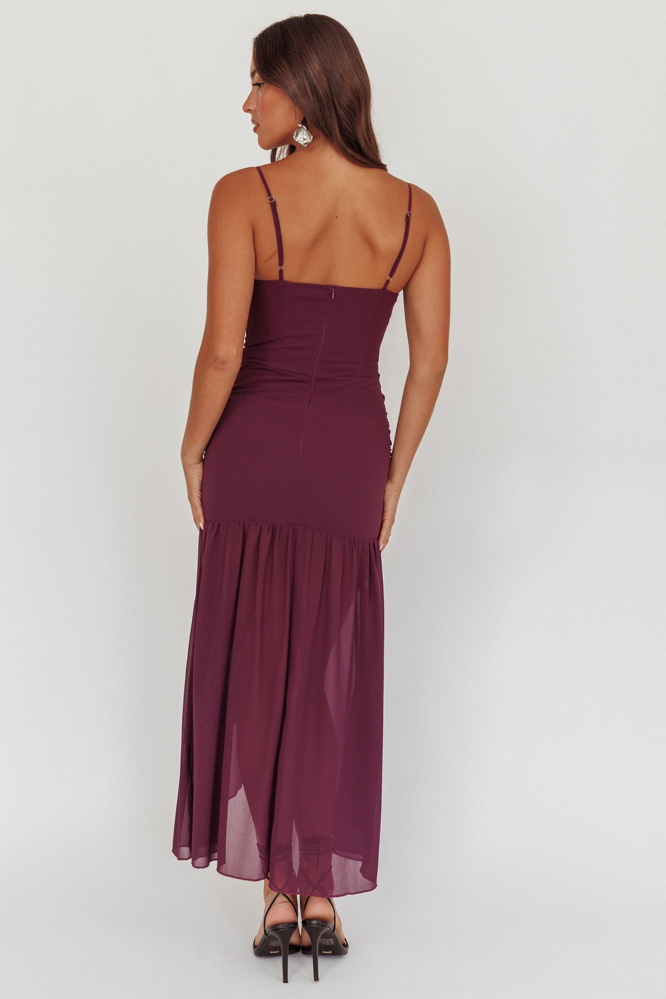 Floating Waist Sash Maxi Dress Plum-Maymioy