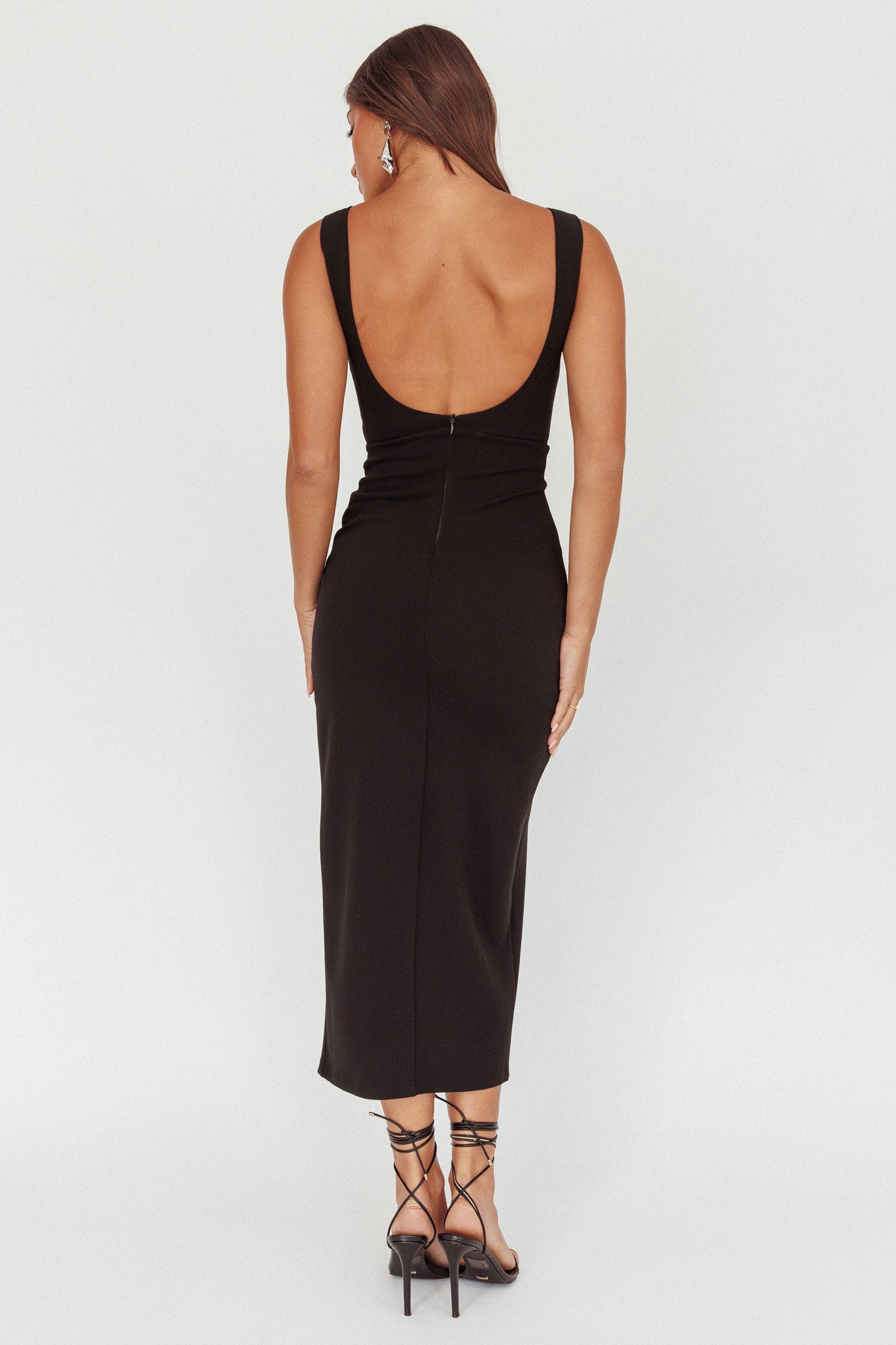Emille Cut-Out Split Midi Dress Black-Maymioy