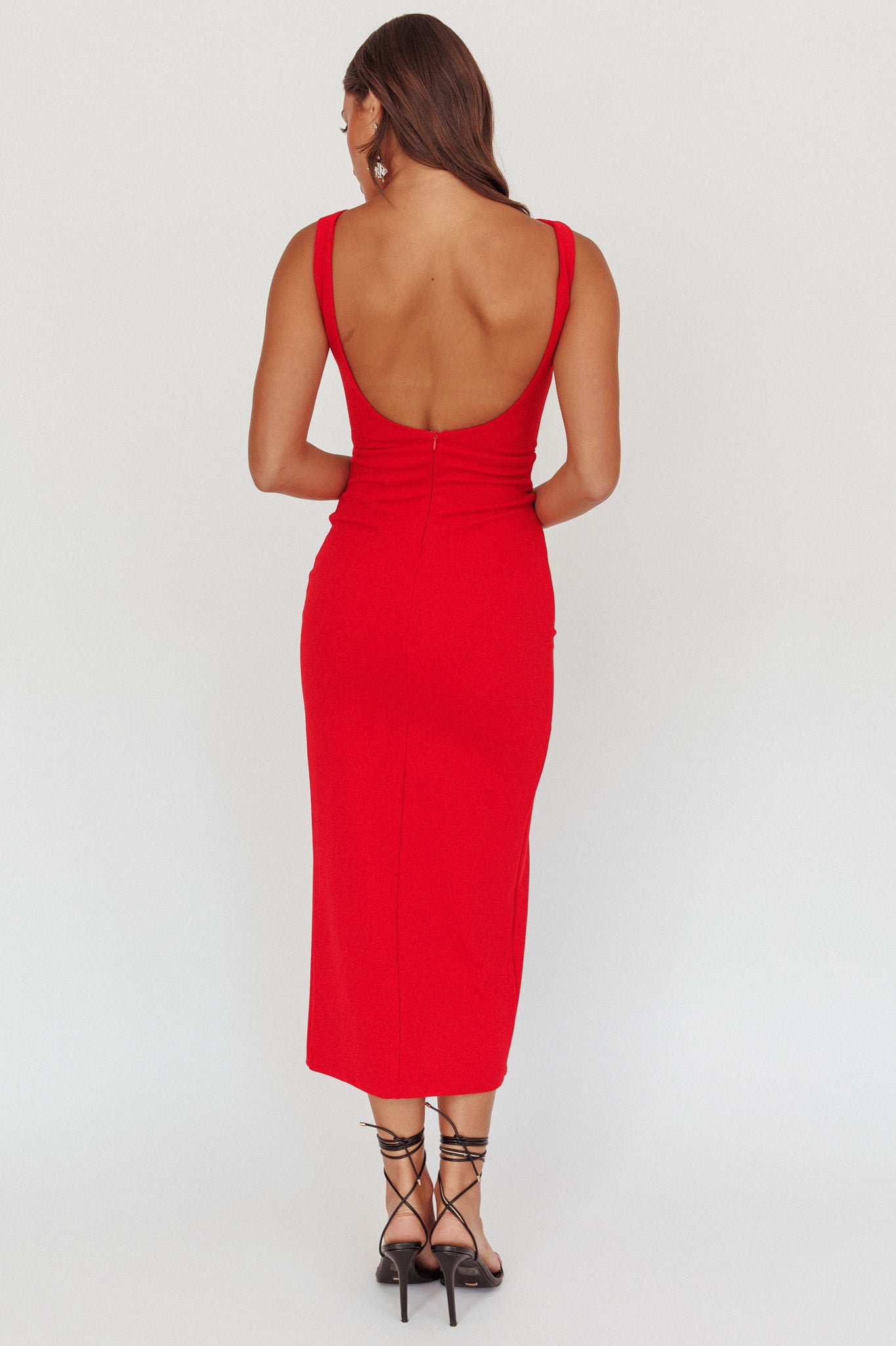 Emille Cut-Out Split Midi Dress Red-Maymioy