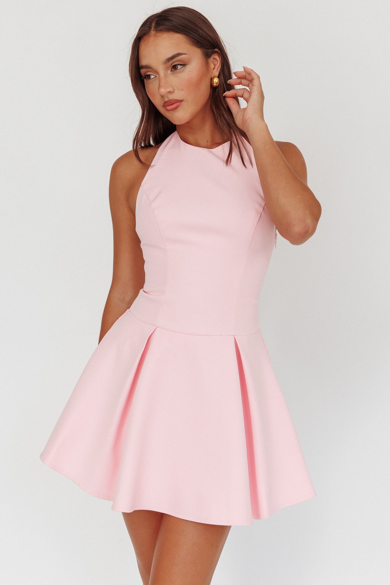 Hype Girl Box Pleat Mini Dress Pink-Maymioy