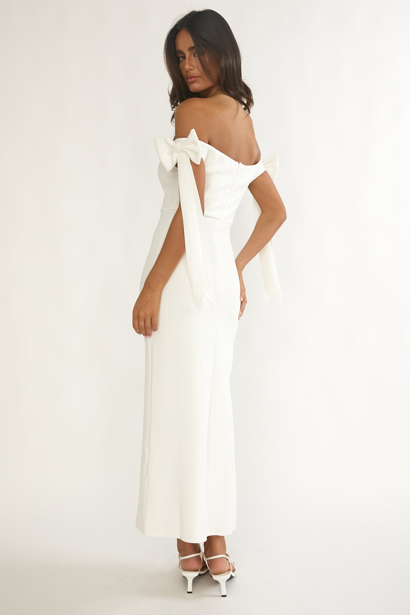 Have Faith Off-Shoulder Bow Sleeve Maxi Dress White-Maymioy