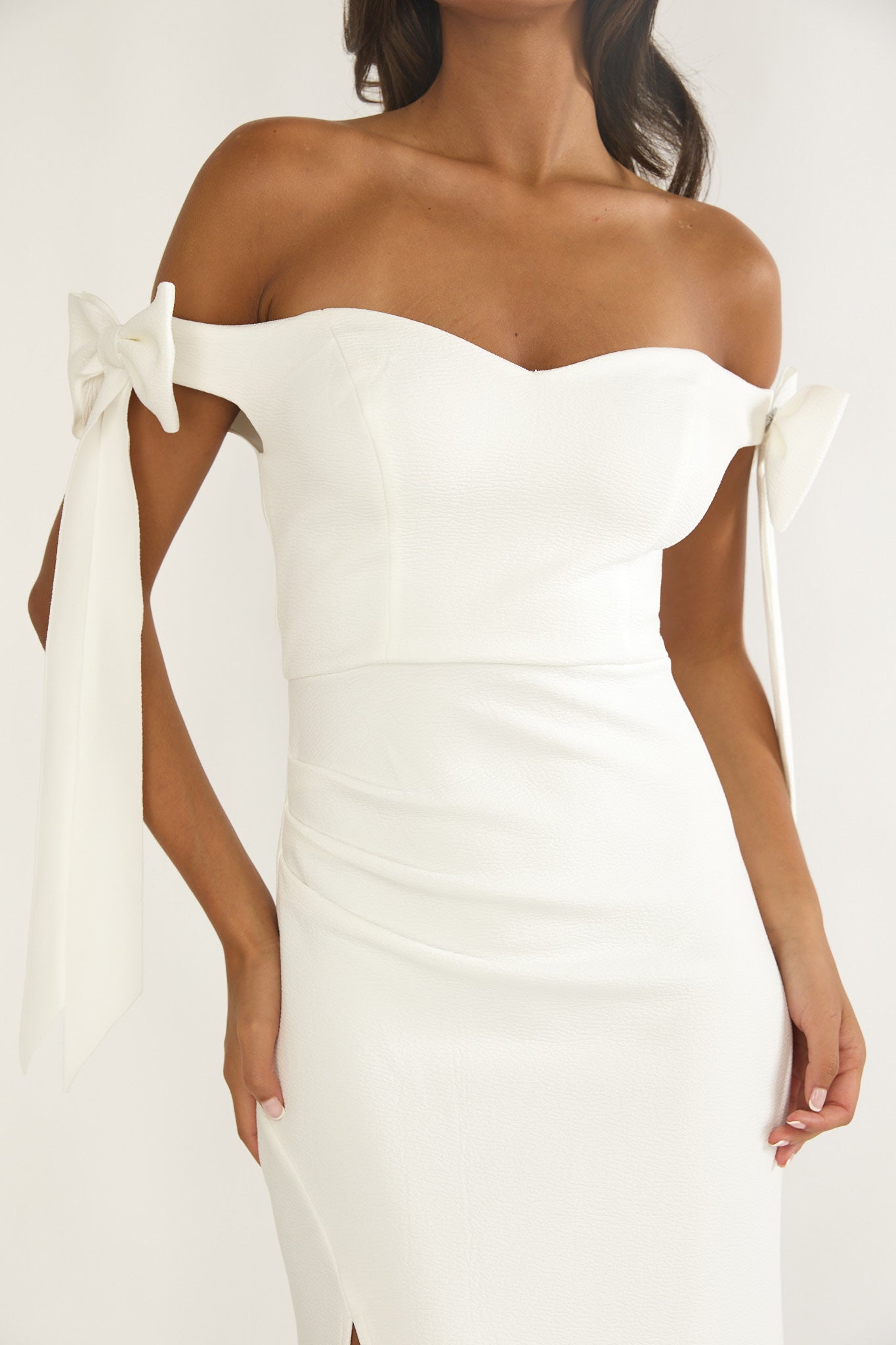 Have Faith Off-Shoulder Bow Sleeve Maxi Dress White-Maymioy