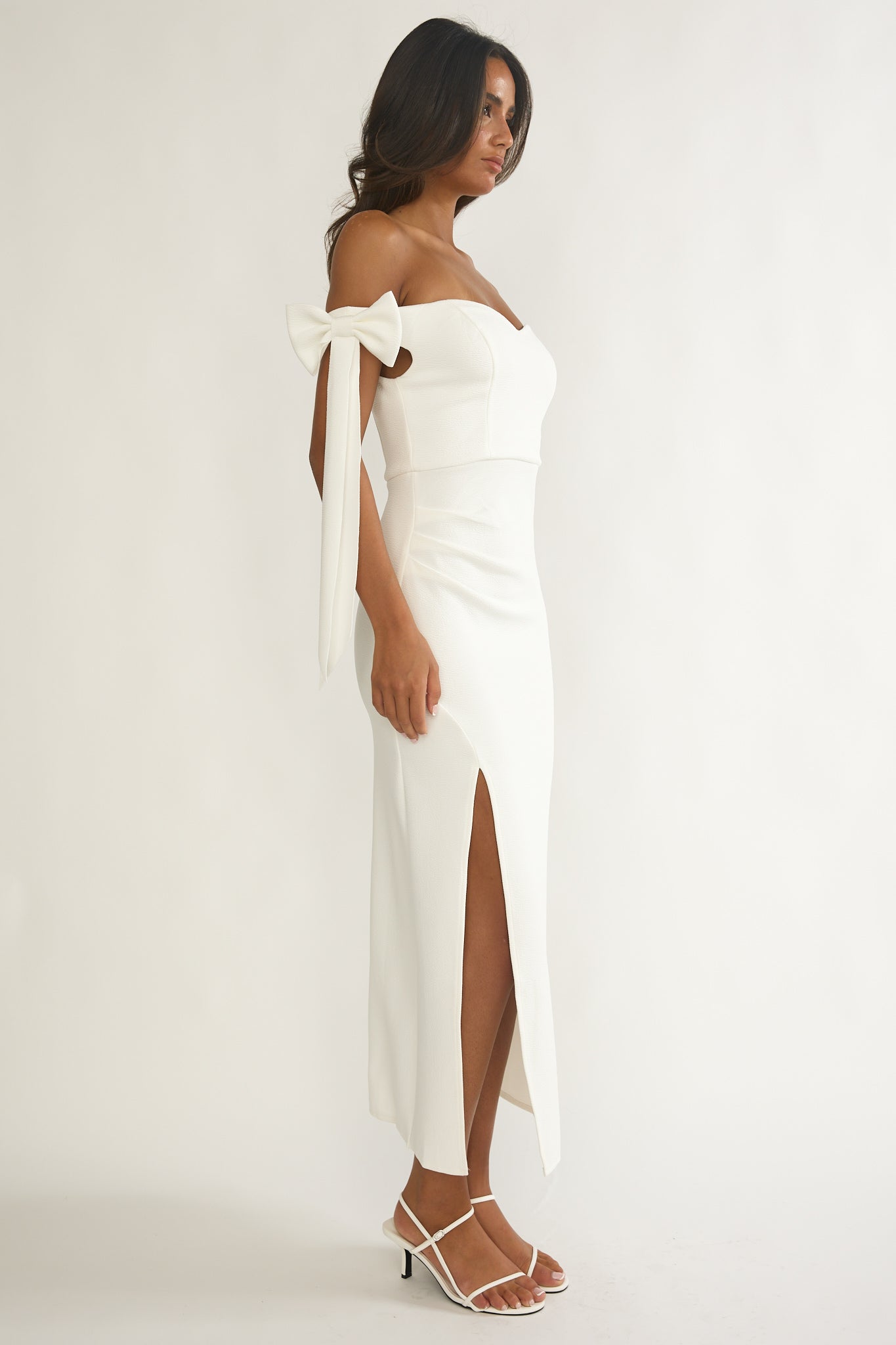 Have Faith Off-Shoulder Bow Sleeve Maxi Dress White-Maymioy