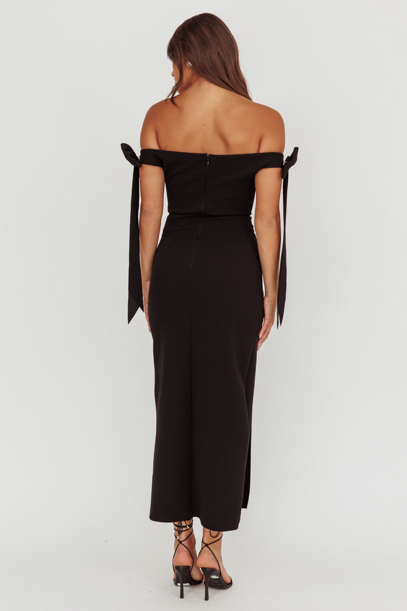 Have Faith Off-Shoulder Bow Sleeve Maxi Dress Black-Maymioy