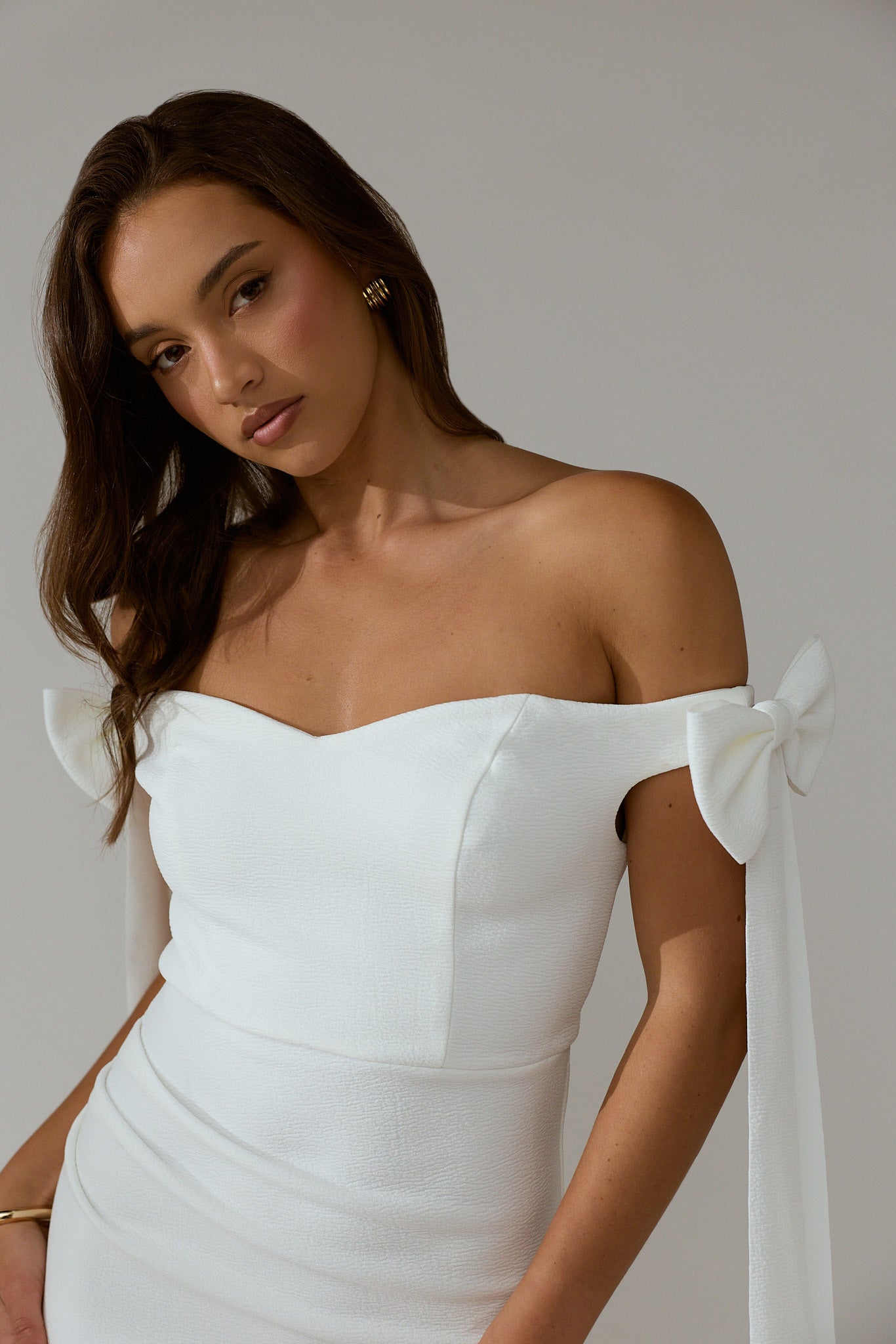 Have Faith Off-Shoulder Bow Sleeve Maxi Dress White-Maymioy