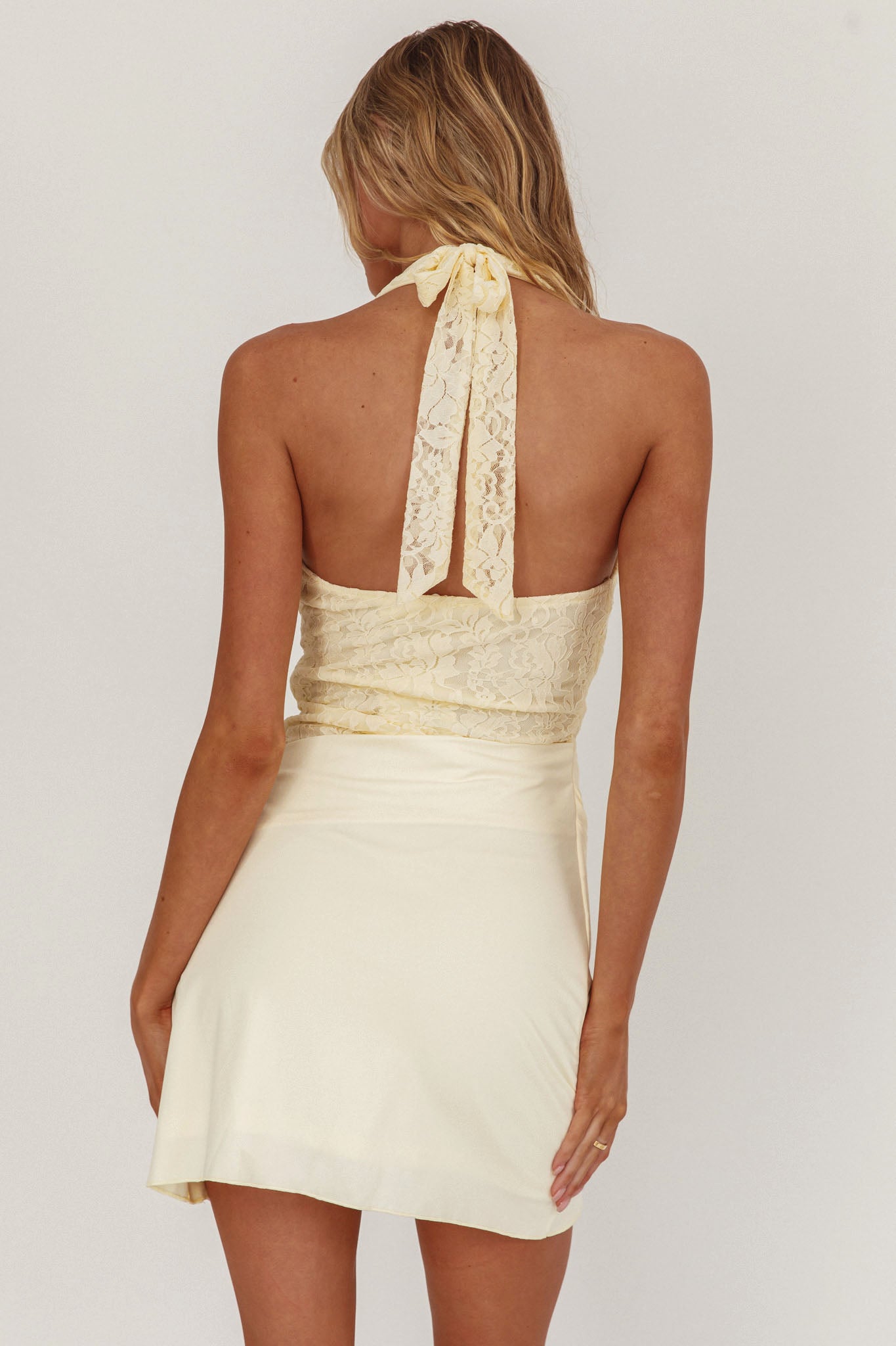 Summerland Lace Bodice Halter Mini Dress Butter-Maymioy
